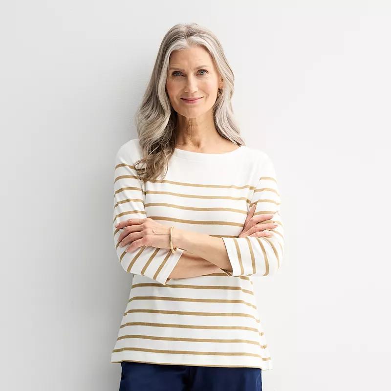 Petite Croft & Barrow® Boatneck Top, Women's, Size: XXL Petite, Green Stripe Product Image