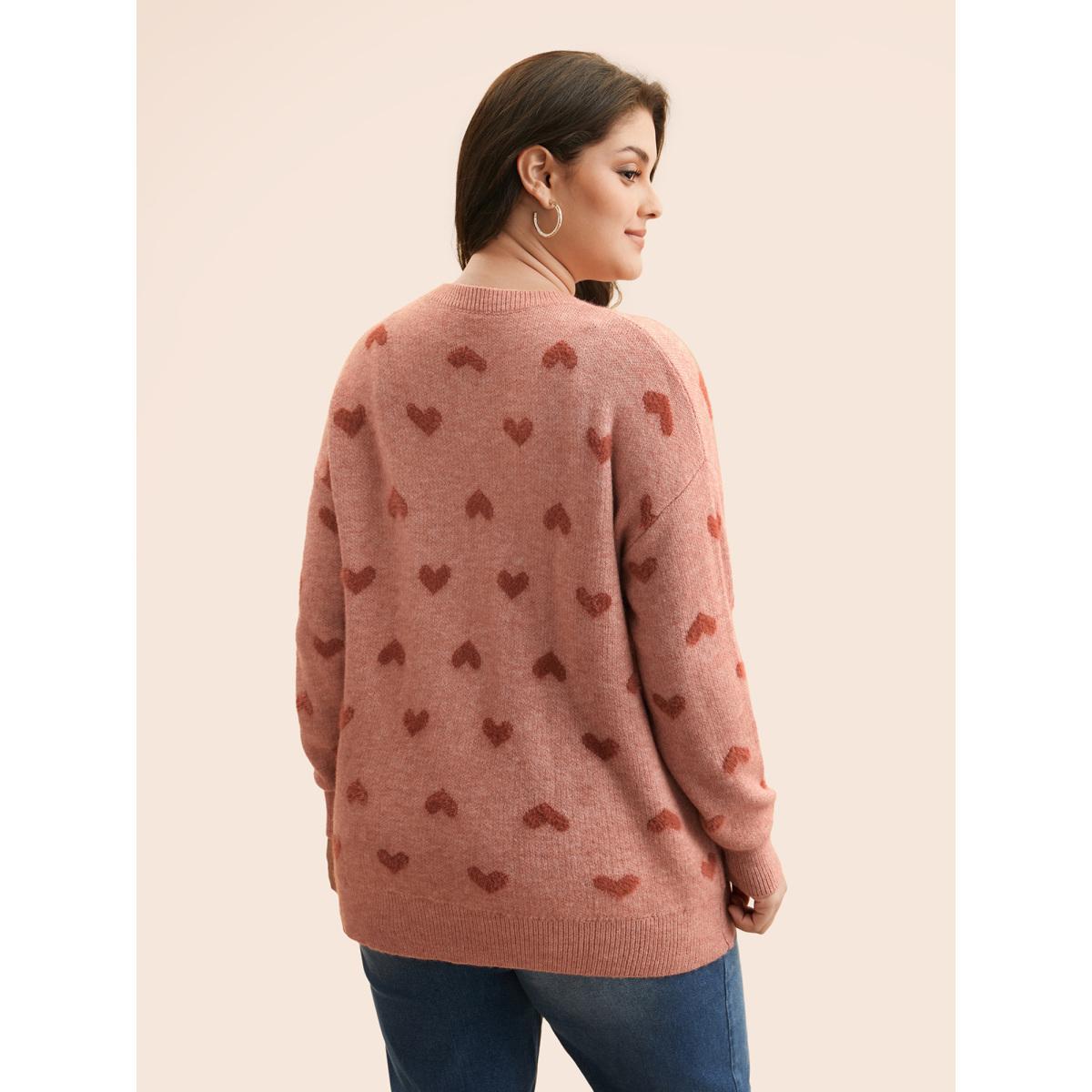 Plus Size Heart Shaped Drop Shoulder Pullover Watermelon Women Casual Long Sleeve Round Neck Everyday Pullovers BloomChic 14-16/1X Product Image