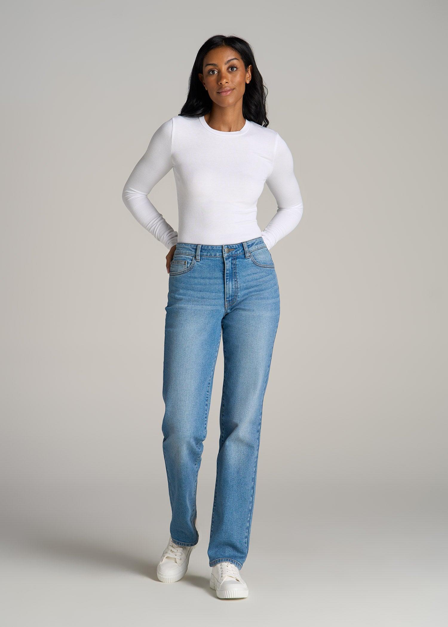 FITTED Ribbed Long Sleeve Tee in White - Tall Women's Shirts Product Image