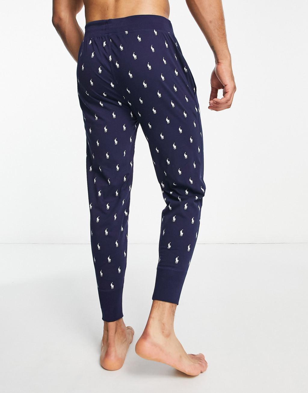 Polo Ralph Lauren lounge jogger in navy with all over print logo Product Image