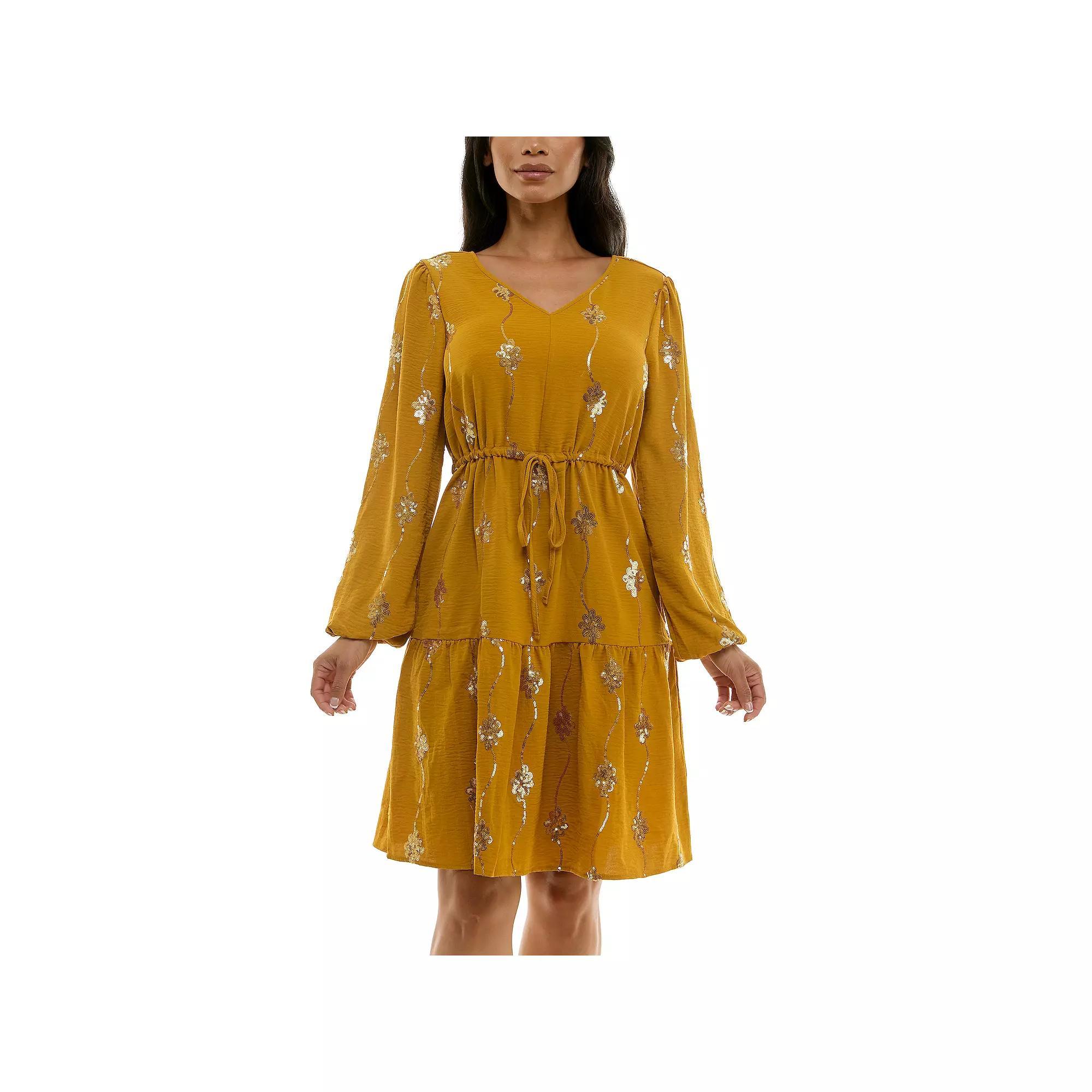 Womens Nina Leonard Balloon Sleeve Sequin Mini Dress Product Image