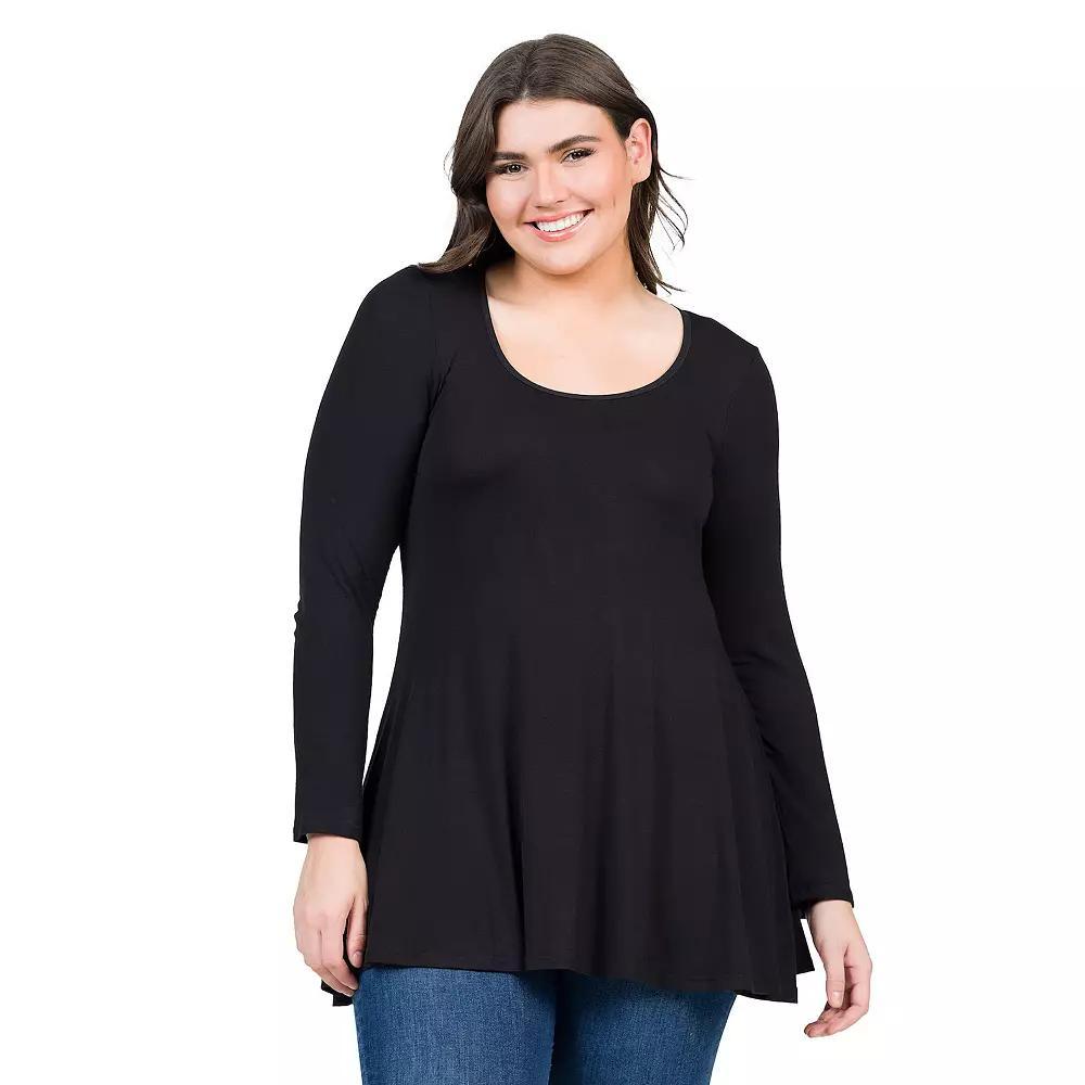 Plus Size 24Seven Comfort Apparel Poised Long Sleeve Swing Tunic Top, Womens Product Image