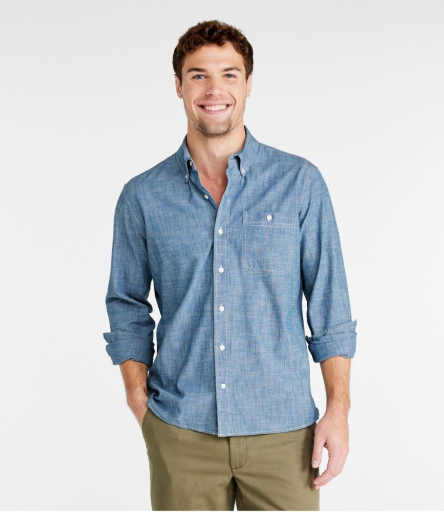 
                            Men's Comfort Stretch® Chambray Shirt, Long-Sleeve, Slightly Fitted Untucked Fit
                         Product Image