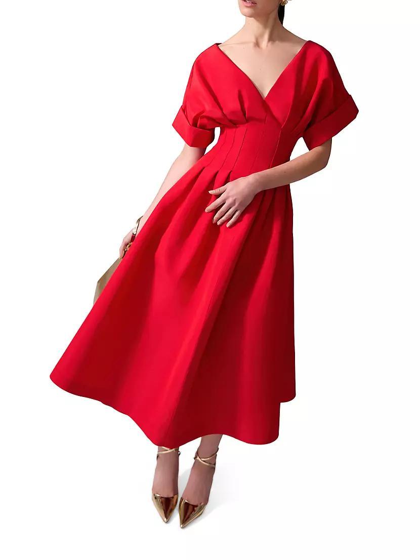 Womens Gathered Silk V-Neck Cocktail Dress Product Image