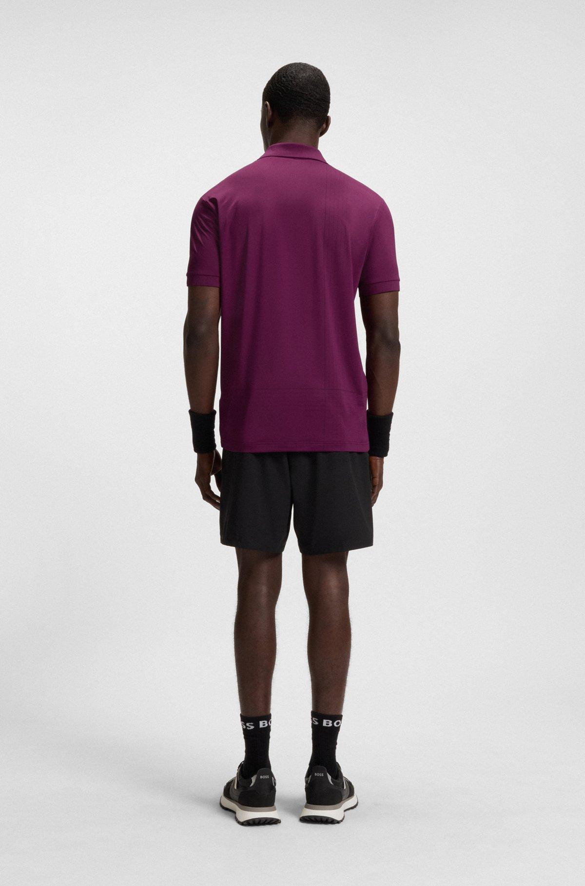 BOSS - Active quick-dry polo shirt with check artwork - Pink Product Image