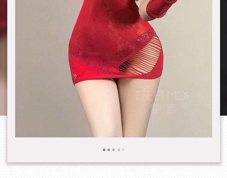 Lingerie Set: Asymmetrical Mesh Nightdress + Gloves Product Image