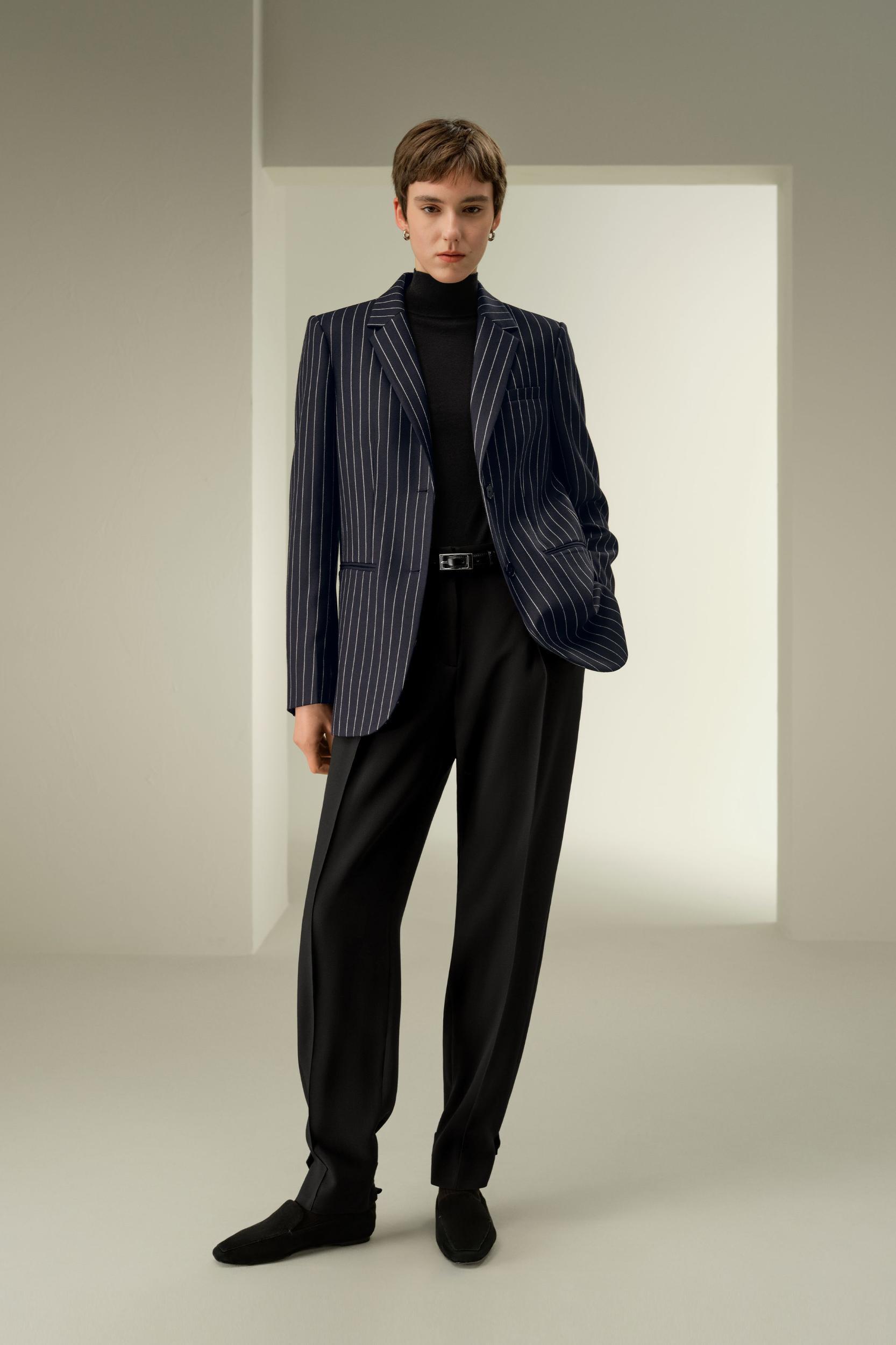 Single Breasted Striped Suit Jacket Product Image