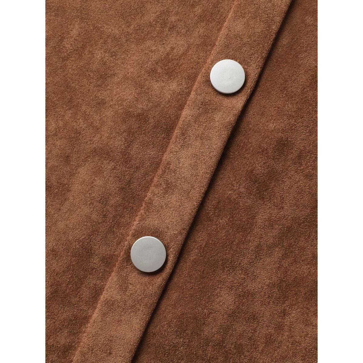 Plus Size Suede Button Placket Sweetheart Midi Dress Browncoffeecolor Women Square Neck Sleeveless Curvy BloomChic 28/5X Product Image