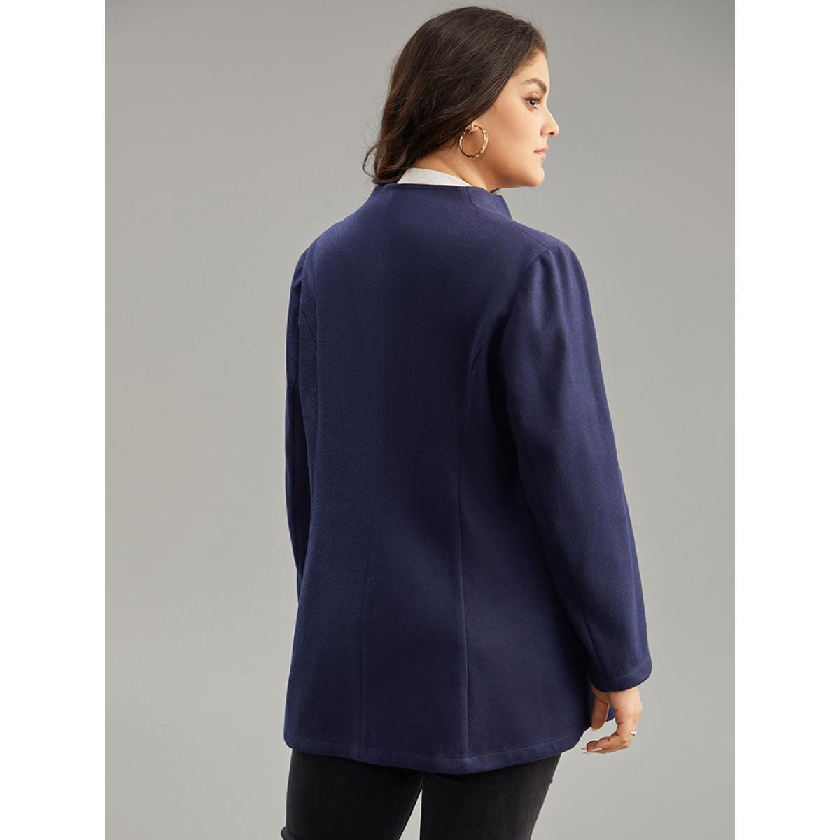 Plus Size Solid Button Up Pocket Jacket Women DarkBlue Casual Plain Ladies Dailywear Winter Coats BloomChic 18-20/2X Product Image
