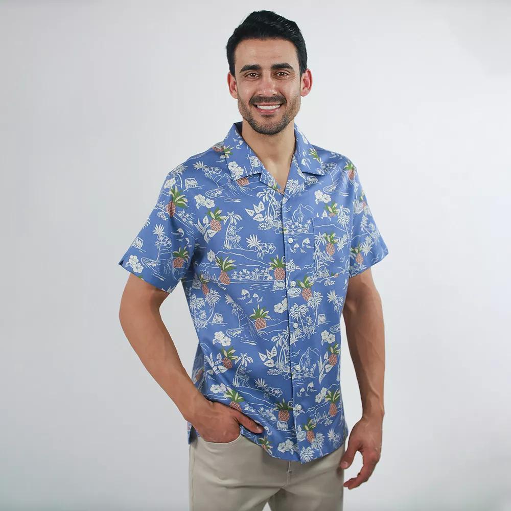 Men's JACHS NY Short Sleeve Linen Camp Shirt, Size: XL, Blue Hawaiian Product Image