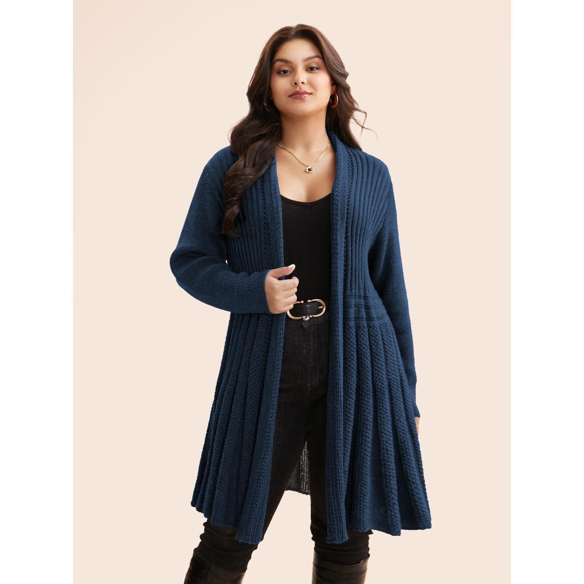 Plus Size Plain Textured Kimono Collar Cardigan Deepred Women Casual Loose Long Sleeve Everyday Cardigans BloomChic 30/6X Product Image
