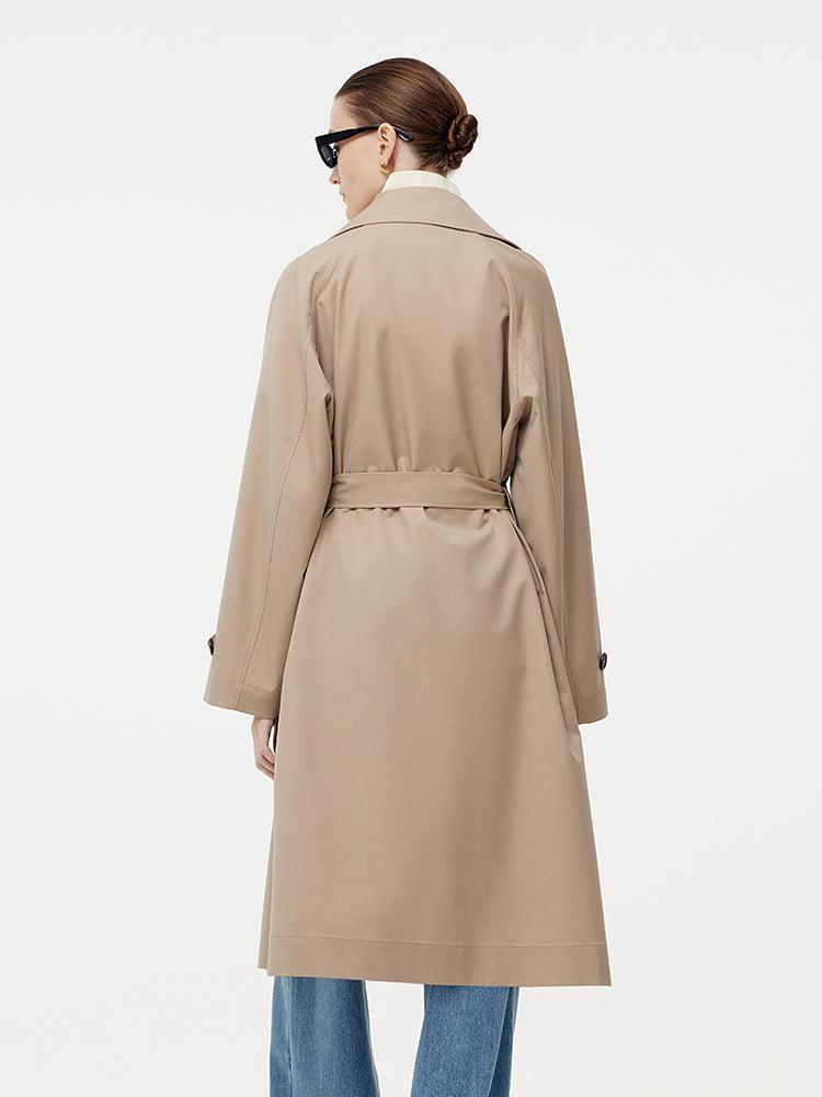 Worsted Wool Blend Waterproof Women Trench Coat With Belt Product Image