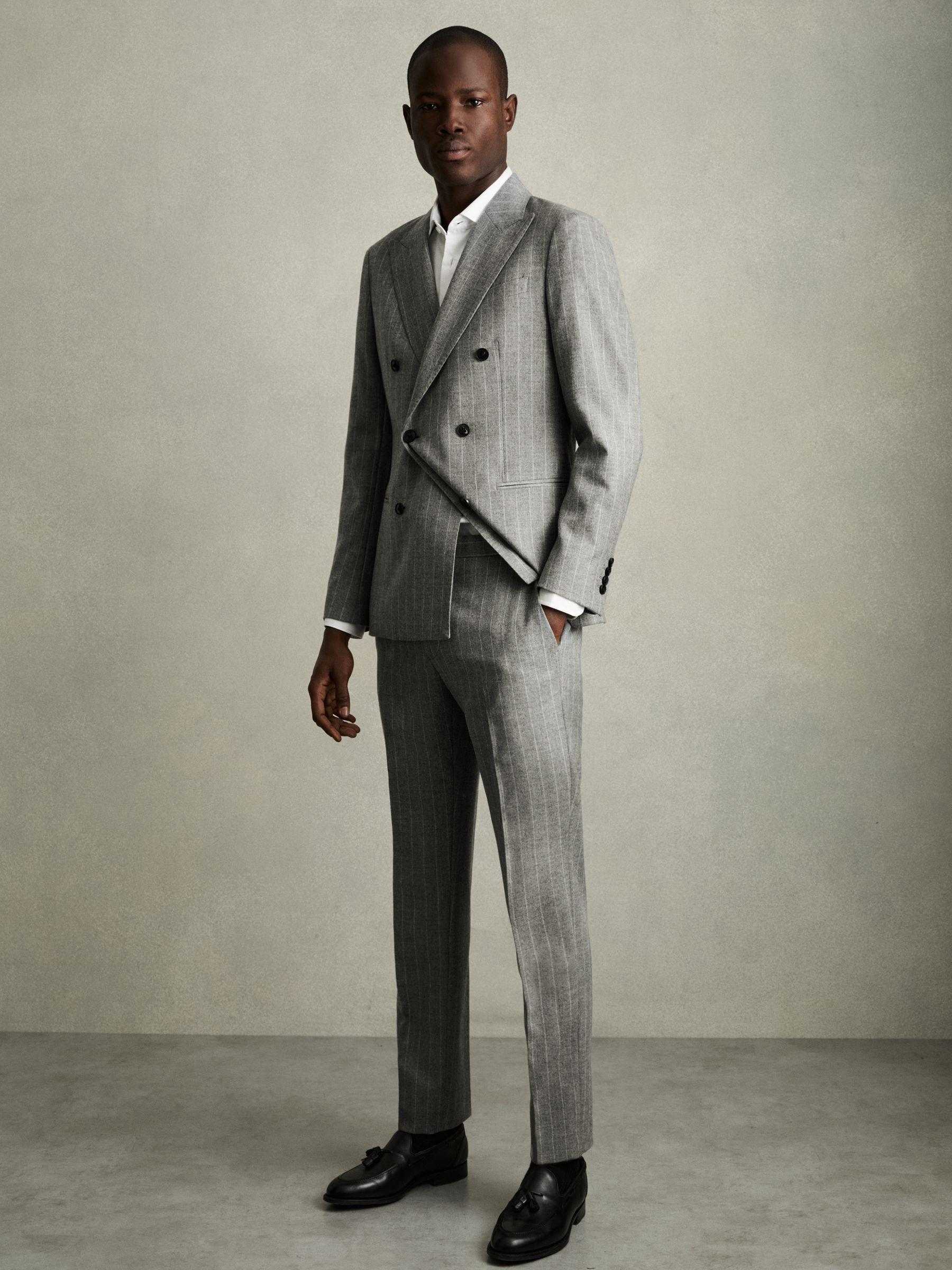 Slim-Fit Pinstripe Suit Trousers in Soft Grey Product Image