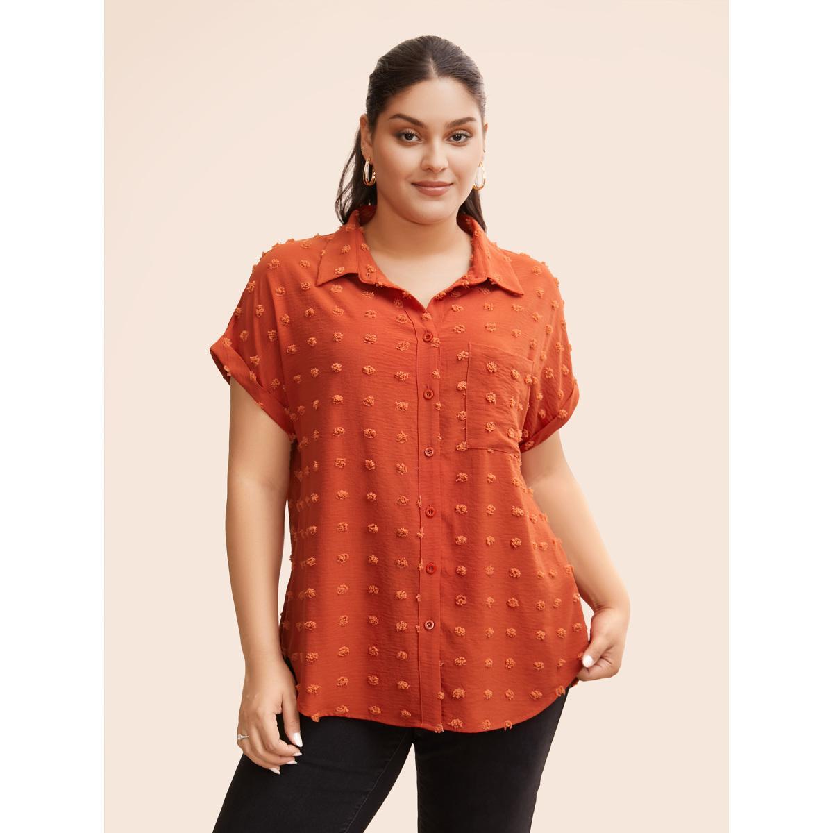 Plus Size Brightorange Jacquard Patch Pocket Dolman Sleeve Blouse Women Casual Short sleeve Shirt collar Everyday Blouses BloomChic 26/4X Product Image