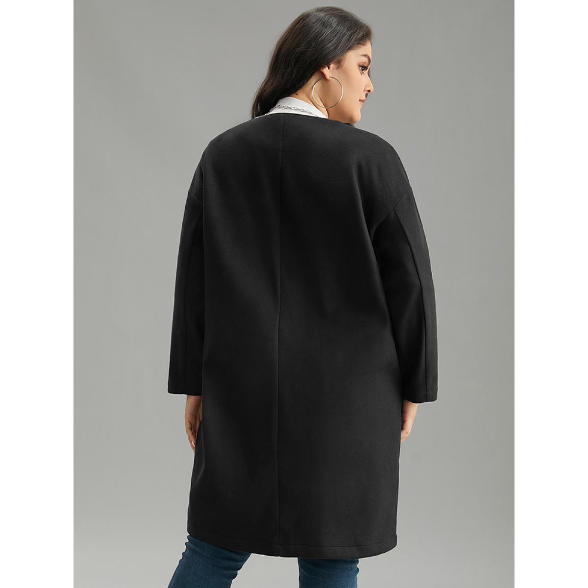 Plus Size Plain Duffle Button Pocket Coat Women Black Casual Plain Ladies Dailywear Winter Coats BloomChic 28/5X Product Image