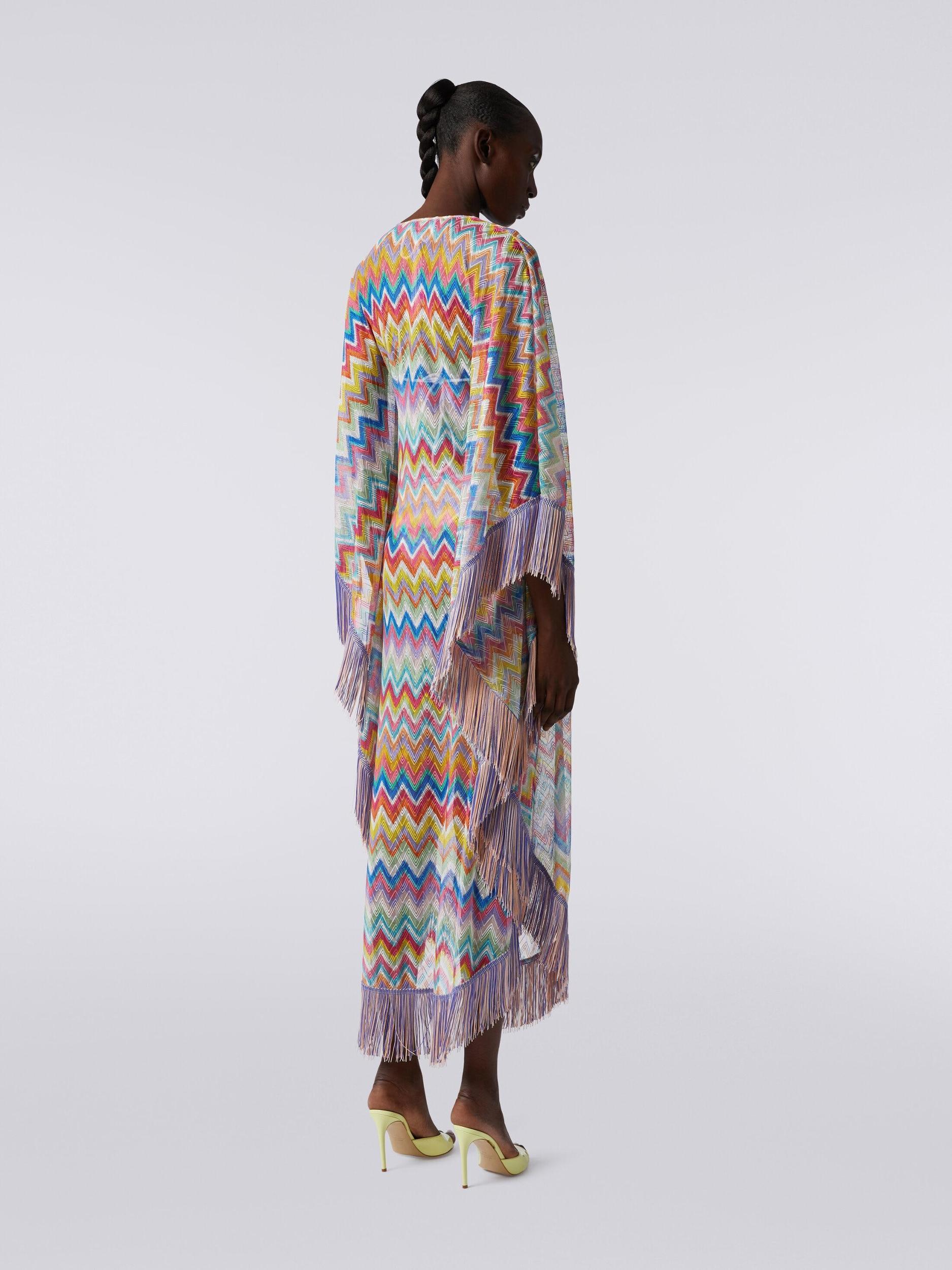 Long cover-up kaftan with zigzag print and fringes Product Image