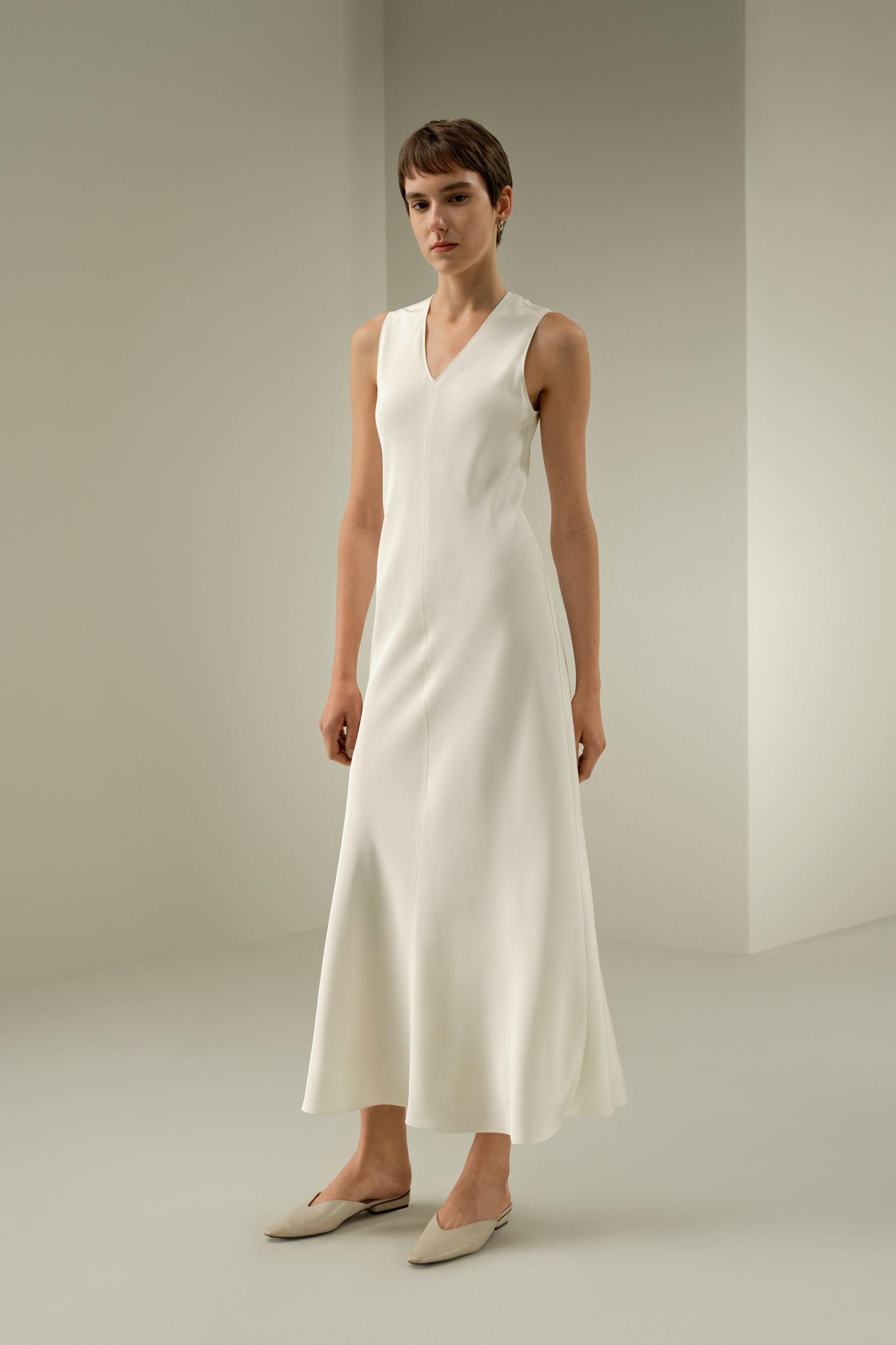 V-Neck Silk Long Dress Product Image