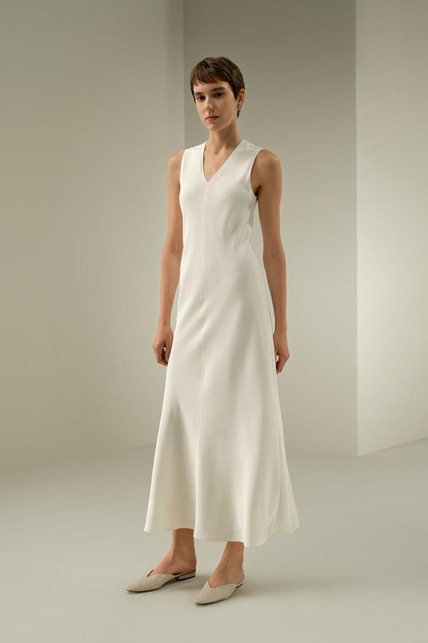 V-Neck Silk Long Dress Product Image