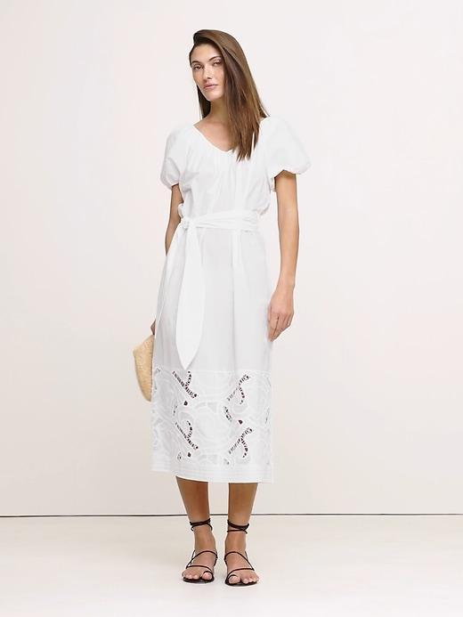 Embroidered Cotton Poplin Ruched Dress Product Image