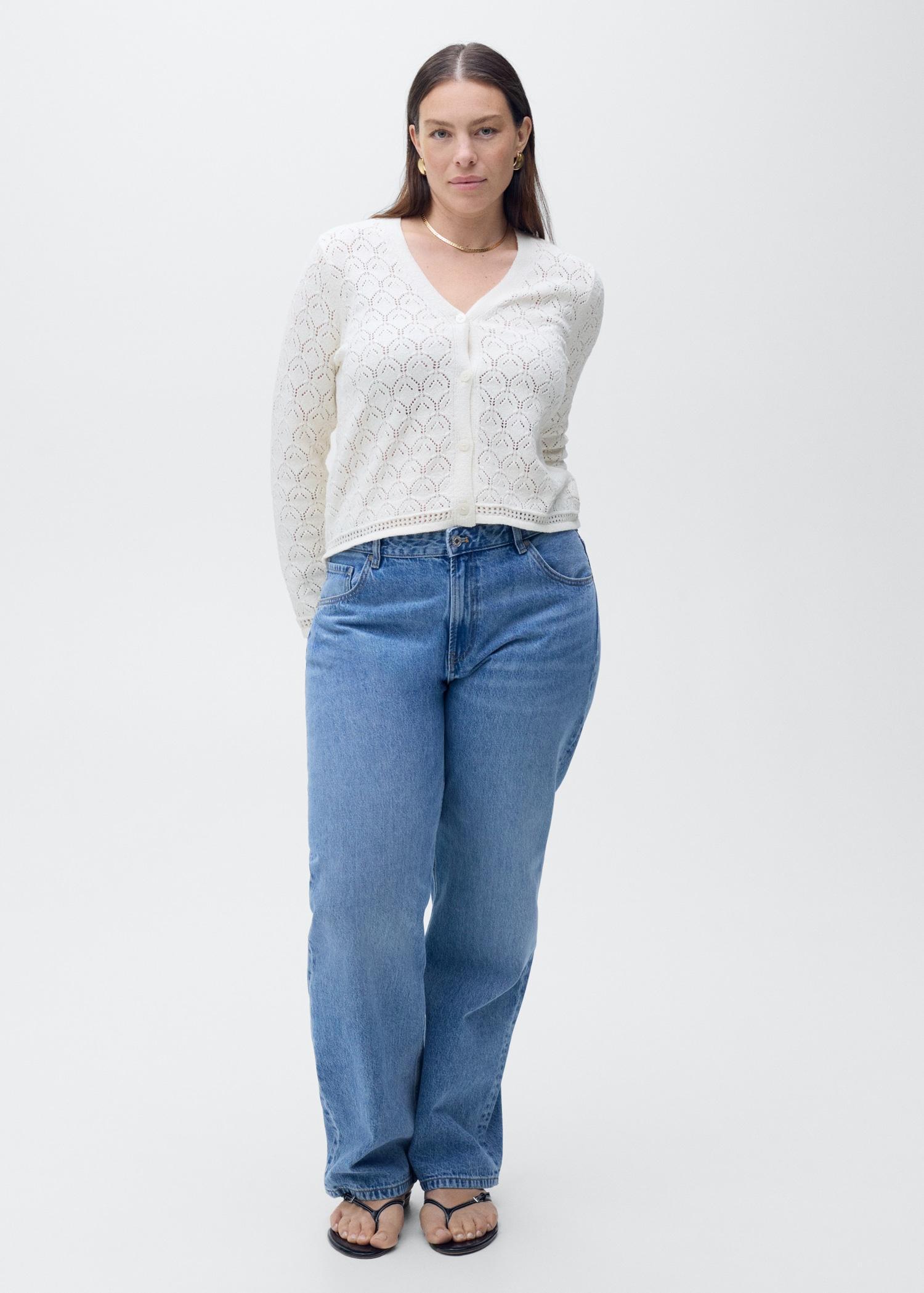 Openwork detail knit cardigan - Women | MANGO USA Product Image