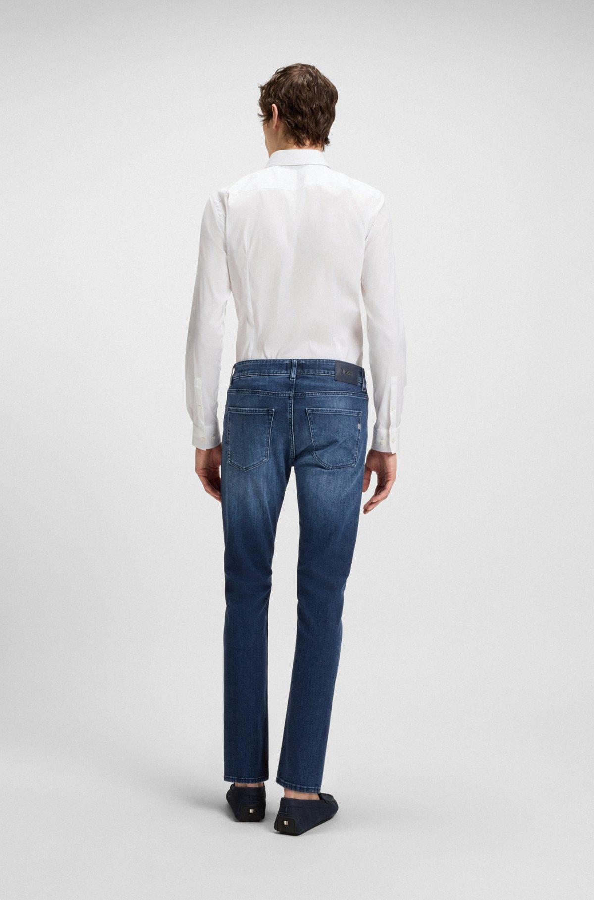 BOSS - Slim-fit jeans in rinse-washed comfort-stretch denim - Dark Blue Product Image