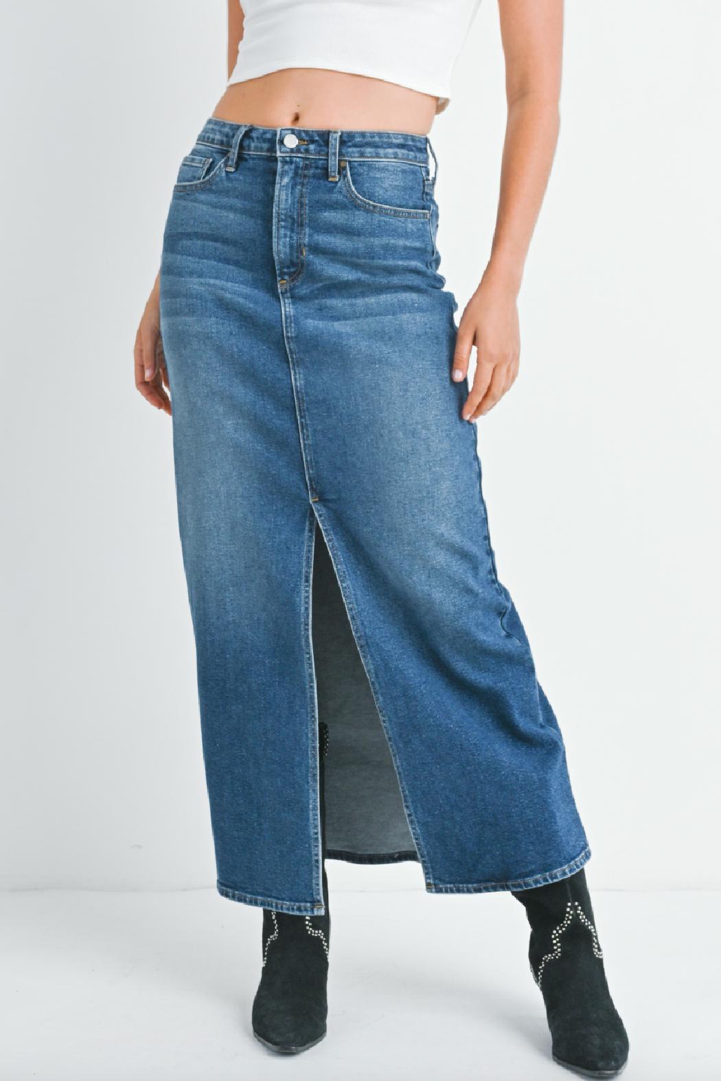 Stretch Classic Denim Midi Skirt Product Image