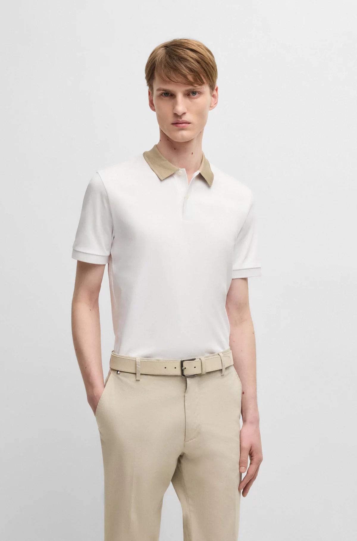 Mercerized-cotton slim-fit polo shirt with collar stripe Product Image