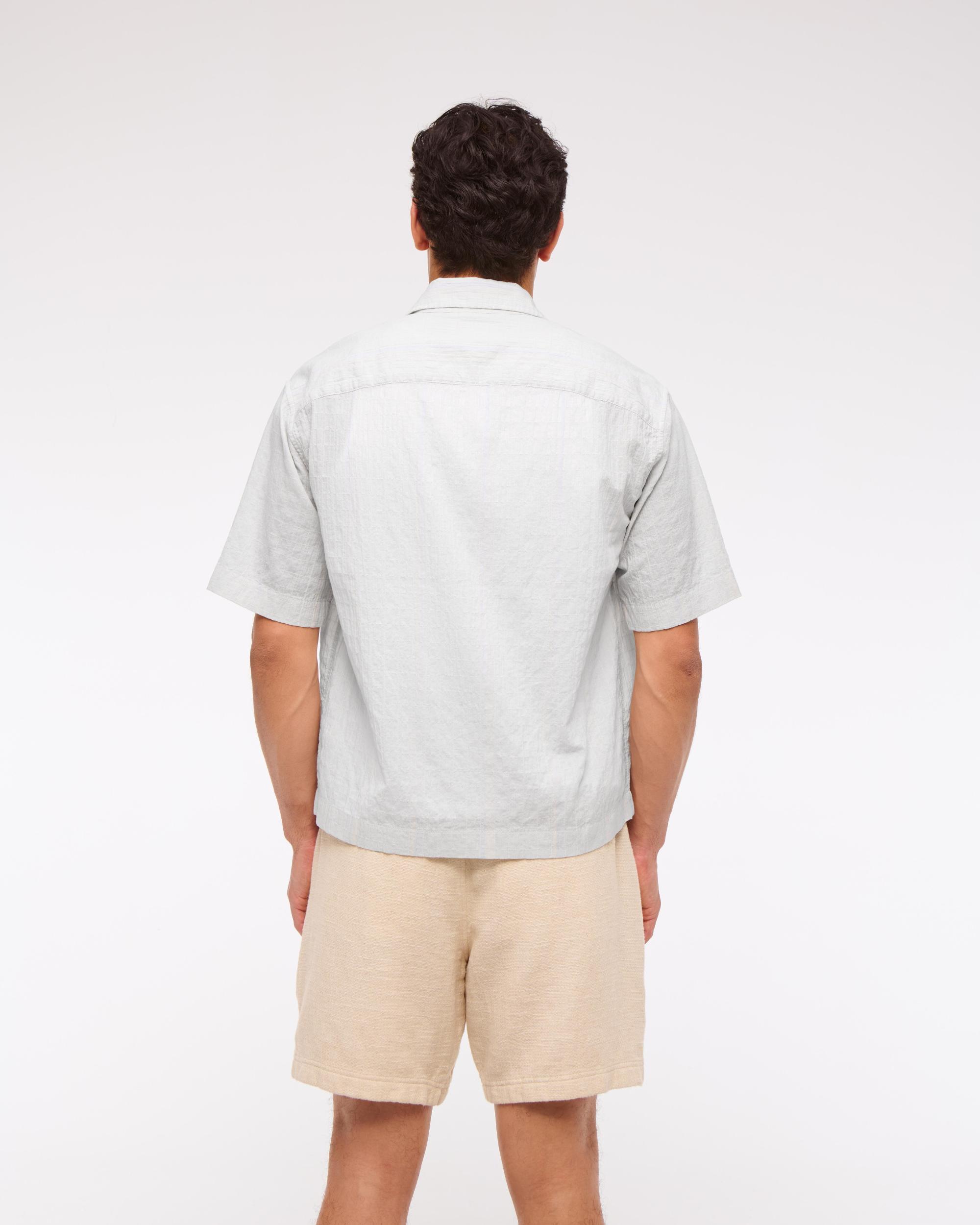 Short-Sleeve Cropped Textured Button-Up Shirt Product Image