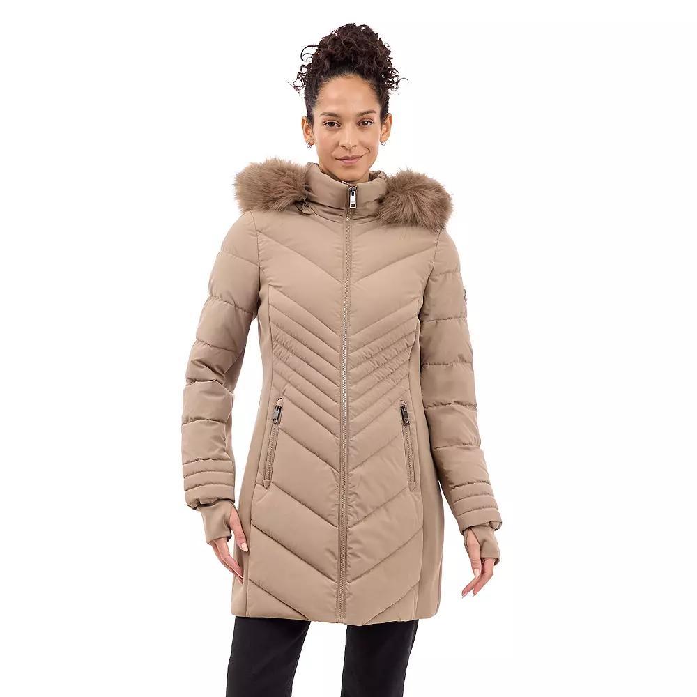 Women's London Fog Faux Fur Trimmed Hooded Puffer Jacket, Size: XL, Brown Product Image