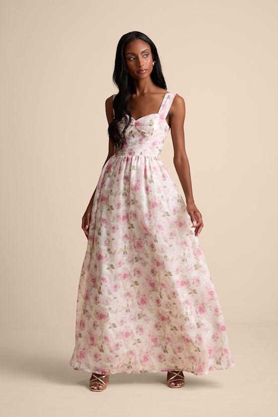 Evelise Cream Floral Sleeveless Maxi Dress Product Image