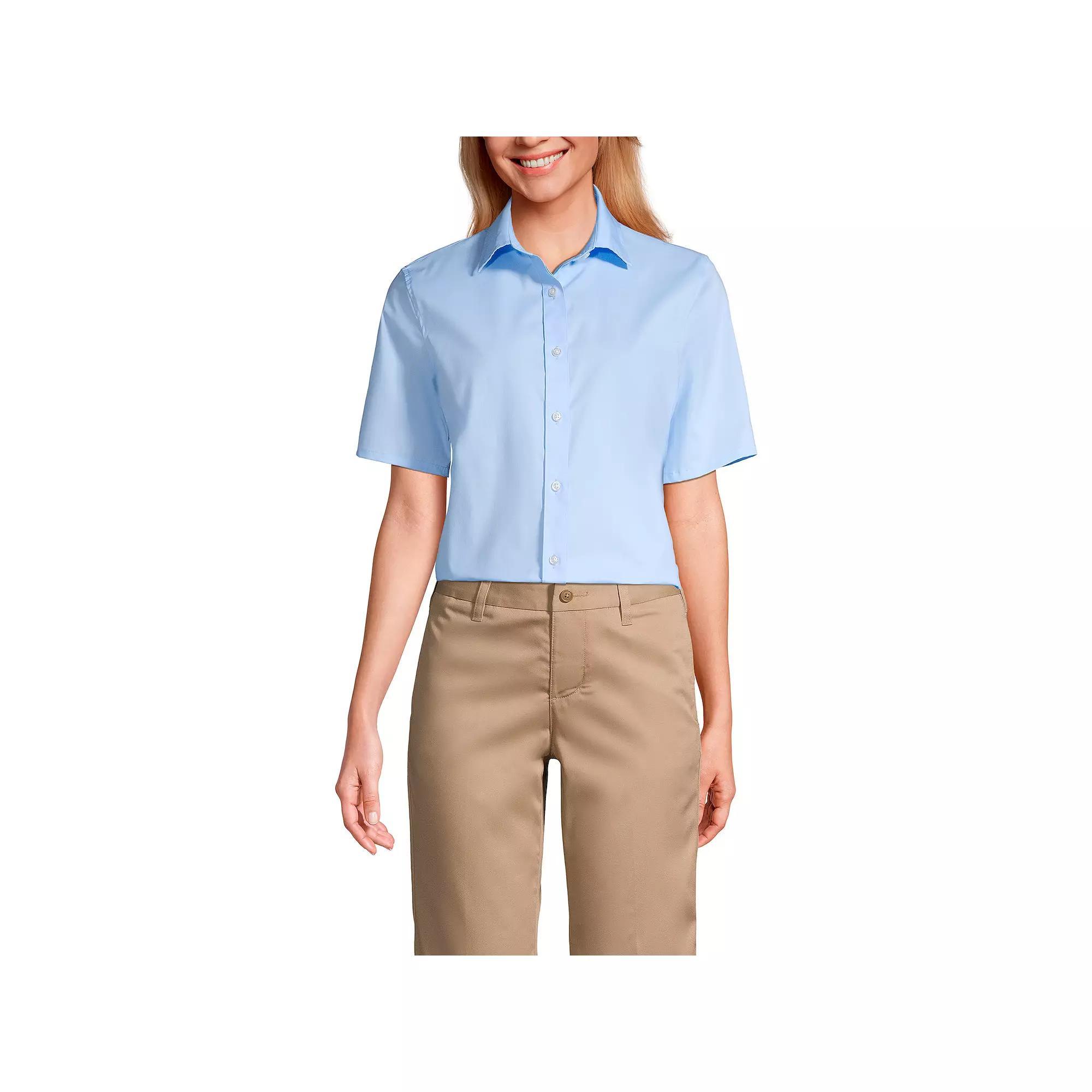 Women's Lands' End No Gape Short Sleeve Stretch Shirt, Size: 16, Light  Blue Product Image