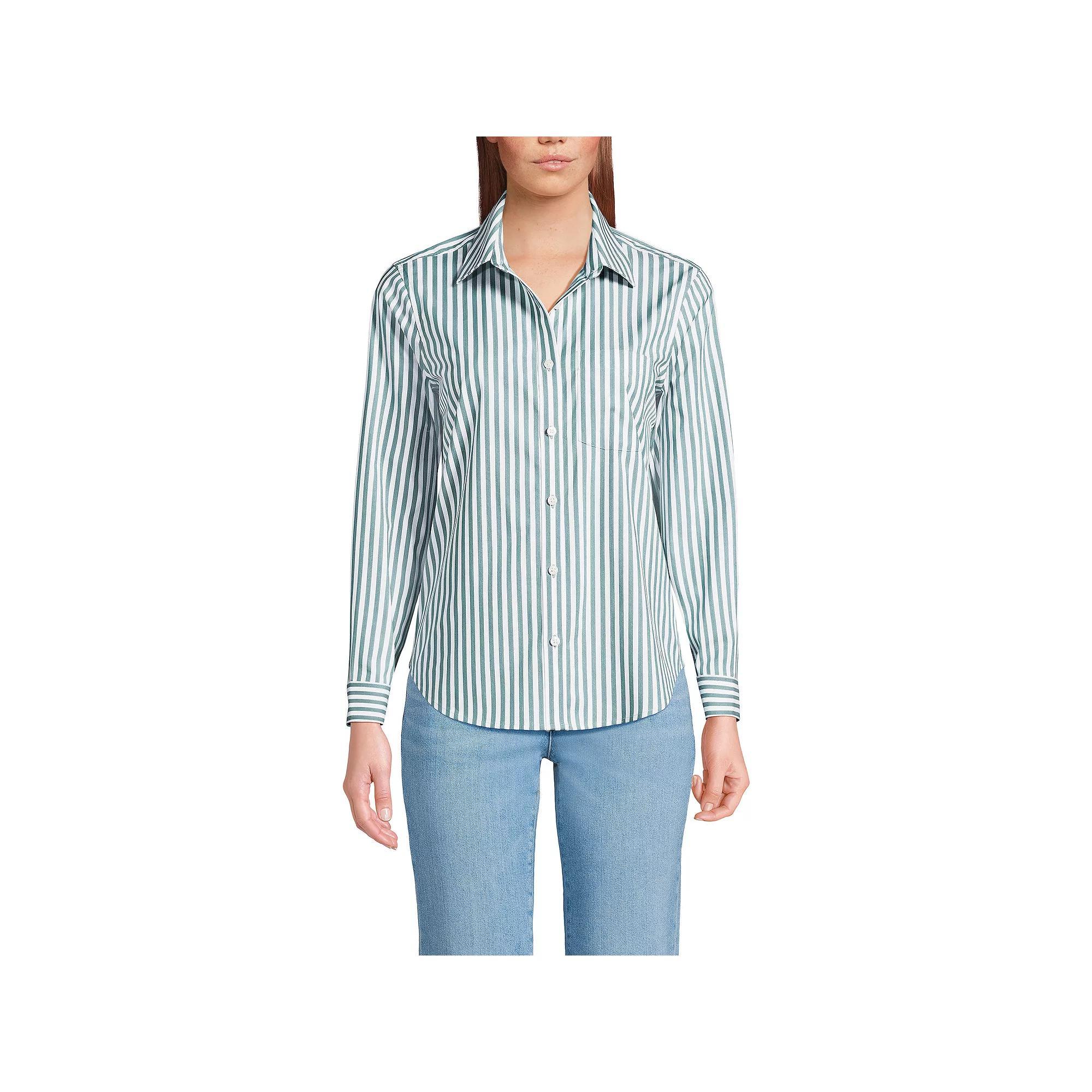 Women's Lands' End Cooling Button-Front Shirt, Size: Medium, Green Stripe Product Image