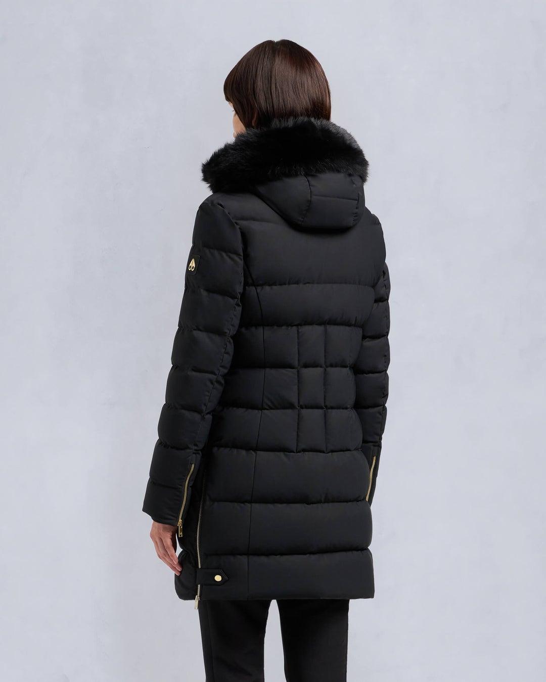Moose Knuckles Womens Gold Series Black Watershed Parka with Black Shearling Product Image
