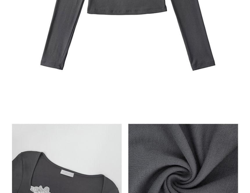 Lace-Trim Square-Neck Crop Tee in 6 Colors Product Image
