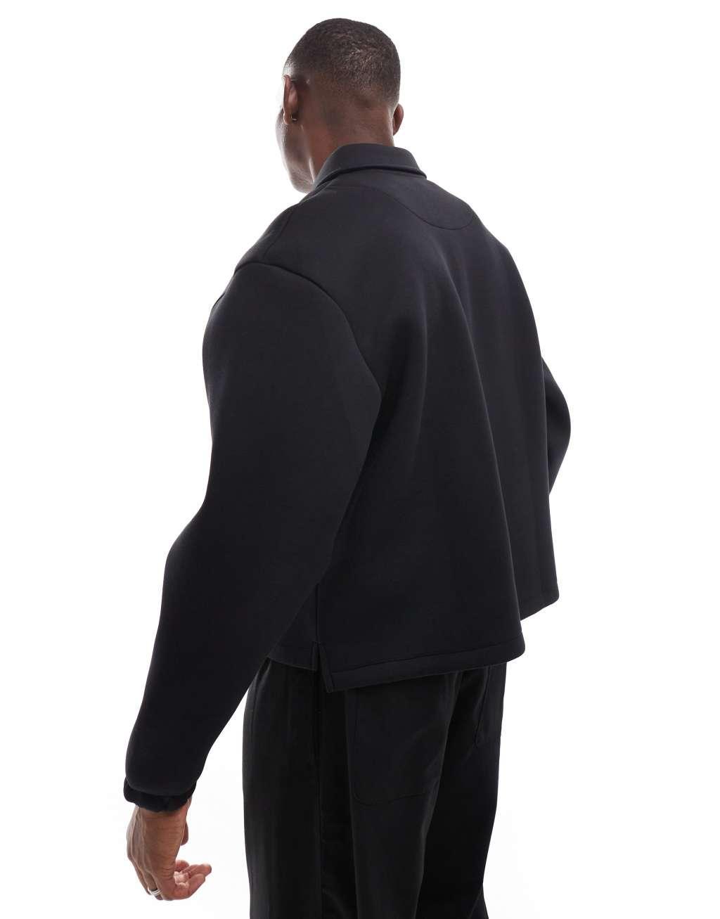 ASOS DESIGN oversized boxy scuba quarter zip sweatshirt in black Product Image