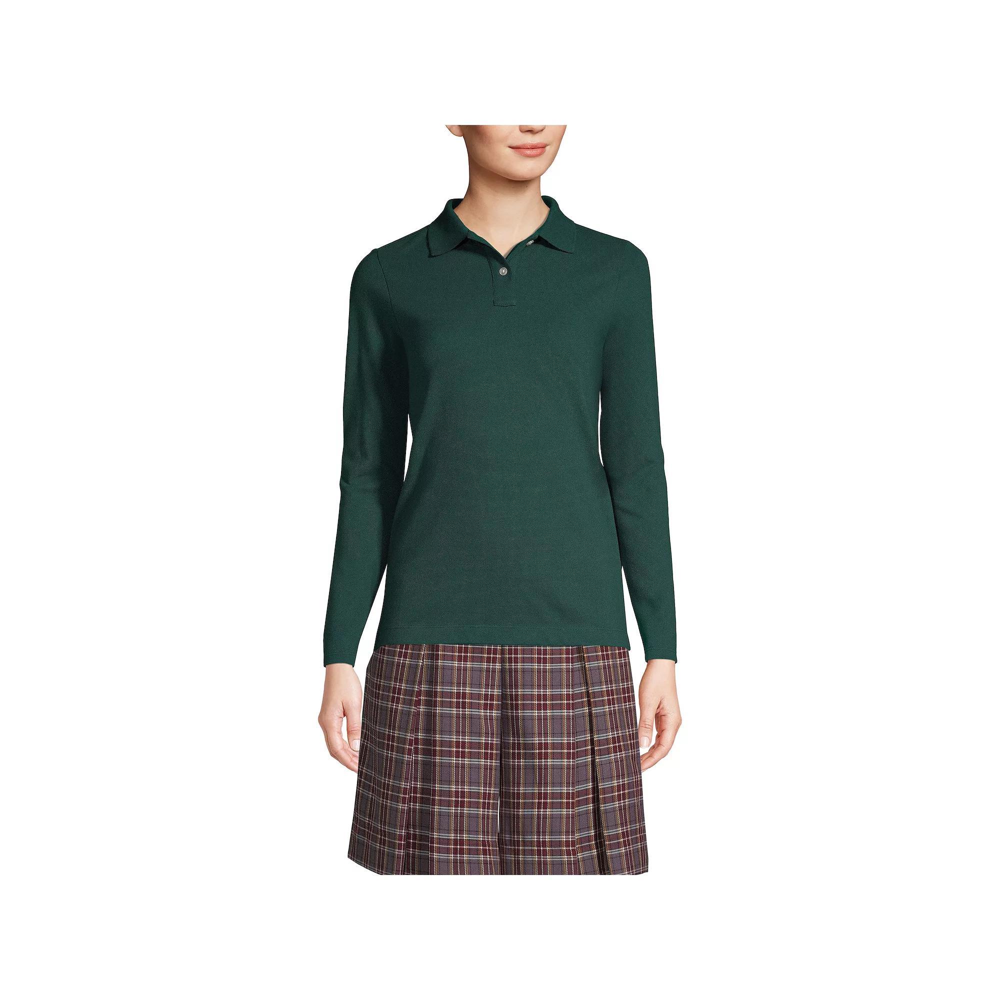 Women's Lands' End School Uniform Long Sleeve Mesh Polo Shirt, Size: Medium, Classic Blue Product Image