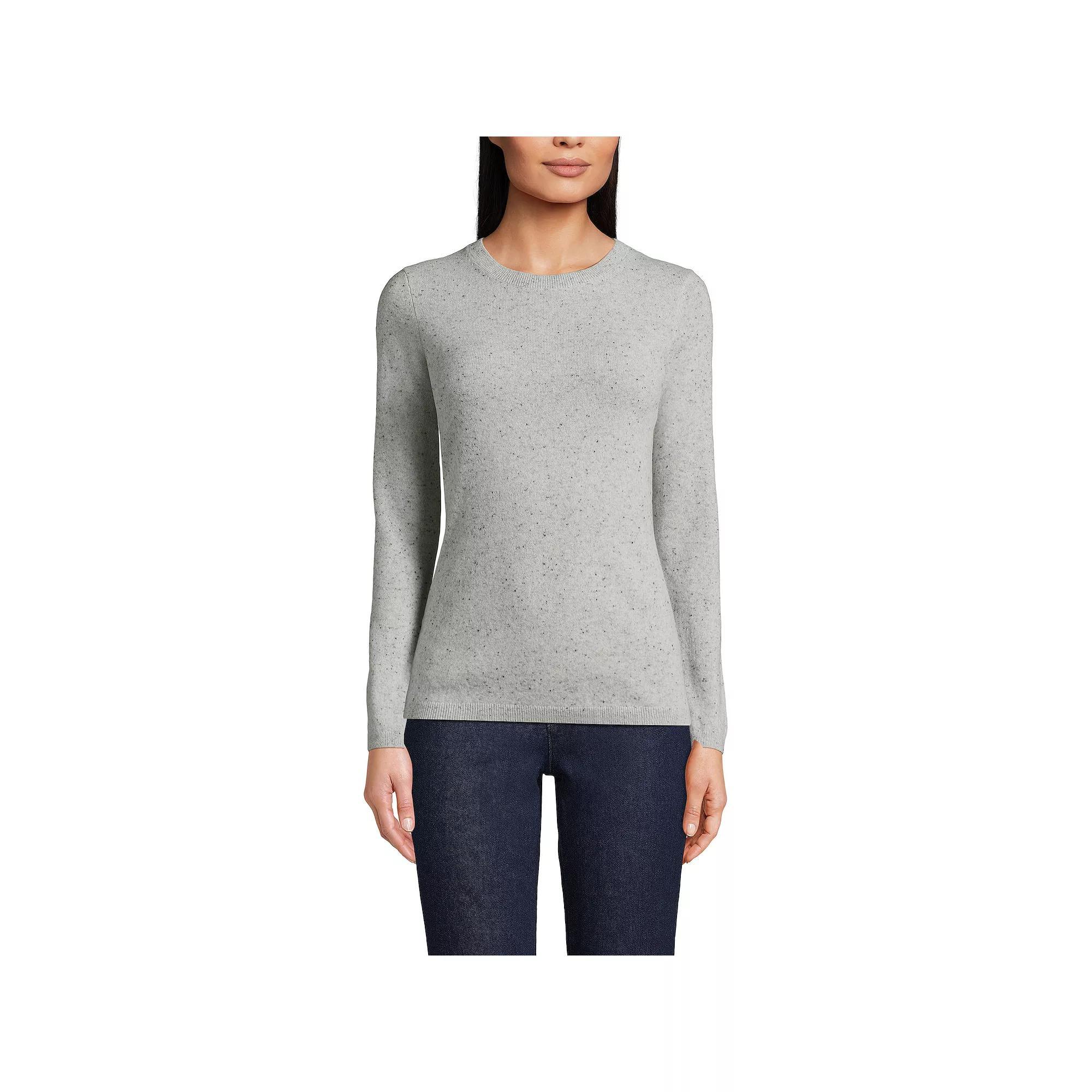 Women's Lands' End Crewneck Cashmere Sweater, Size: Large, Gray Black Donegal Product Image