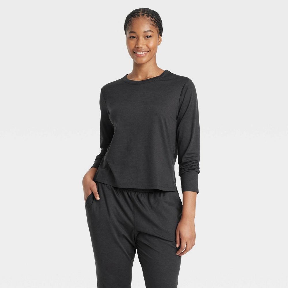 Womens Soft Stretch Long Sleeve Top - All In Motion Black XS: Moisture Wicking, Quick Dry, Pullover Product Image