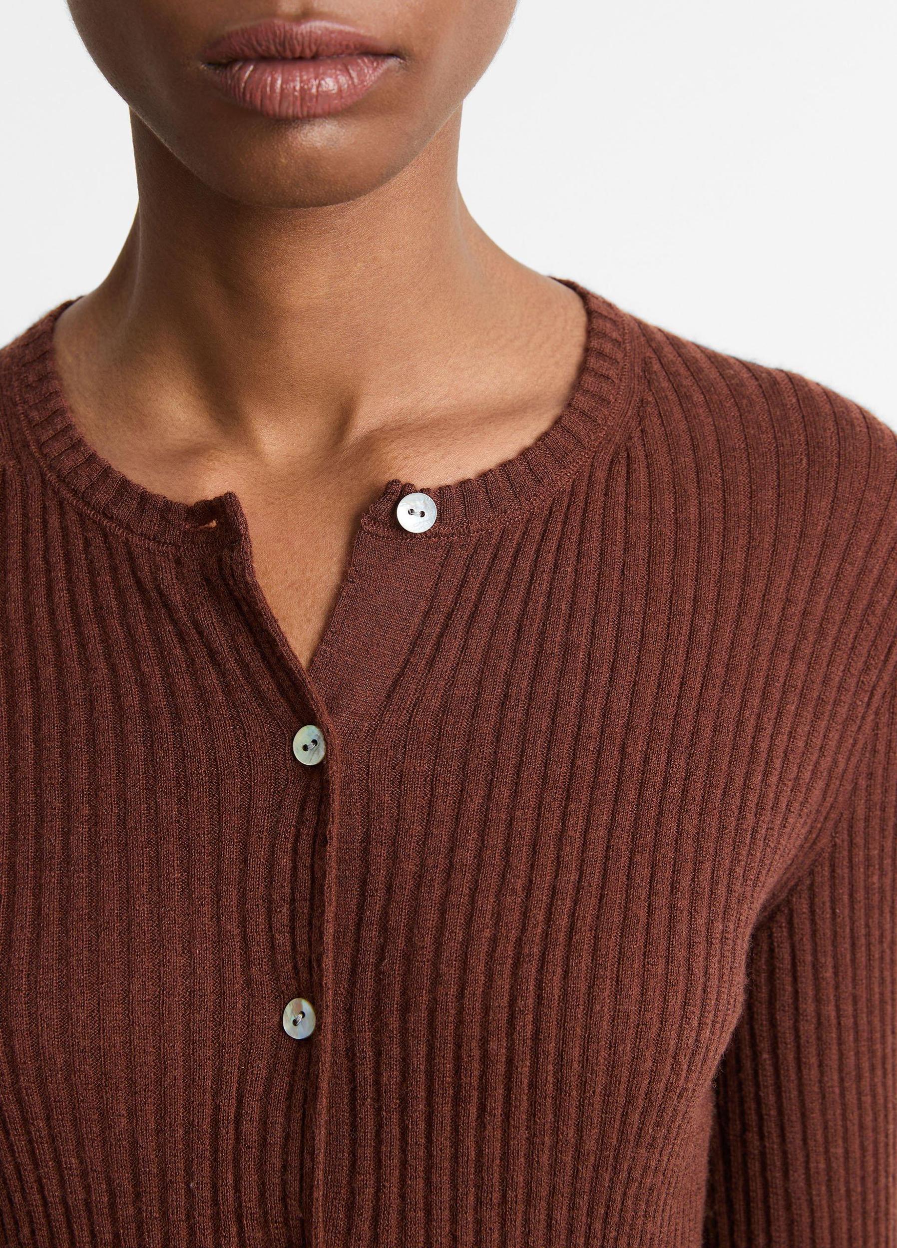 Womens Cashmere-Silk Ribbed Cardigan, Deep Rosewood, Size XXS Vince Product Image