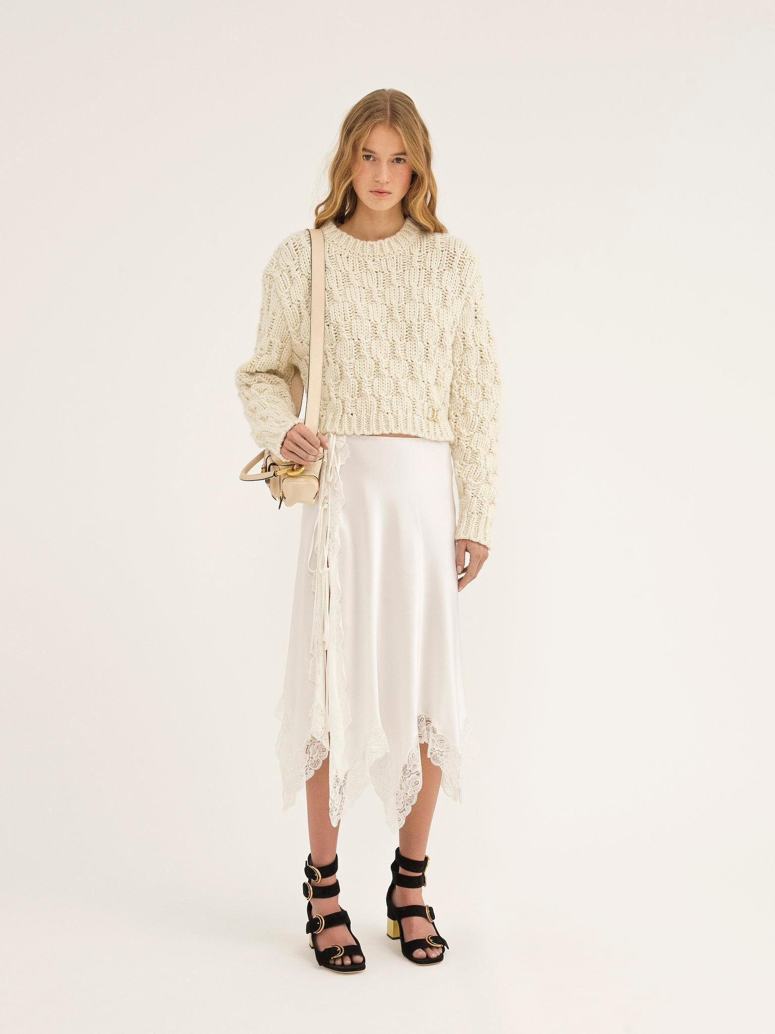Cropped intarsia knitted sweater in wool blend Product Image