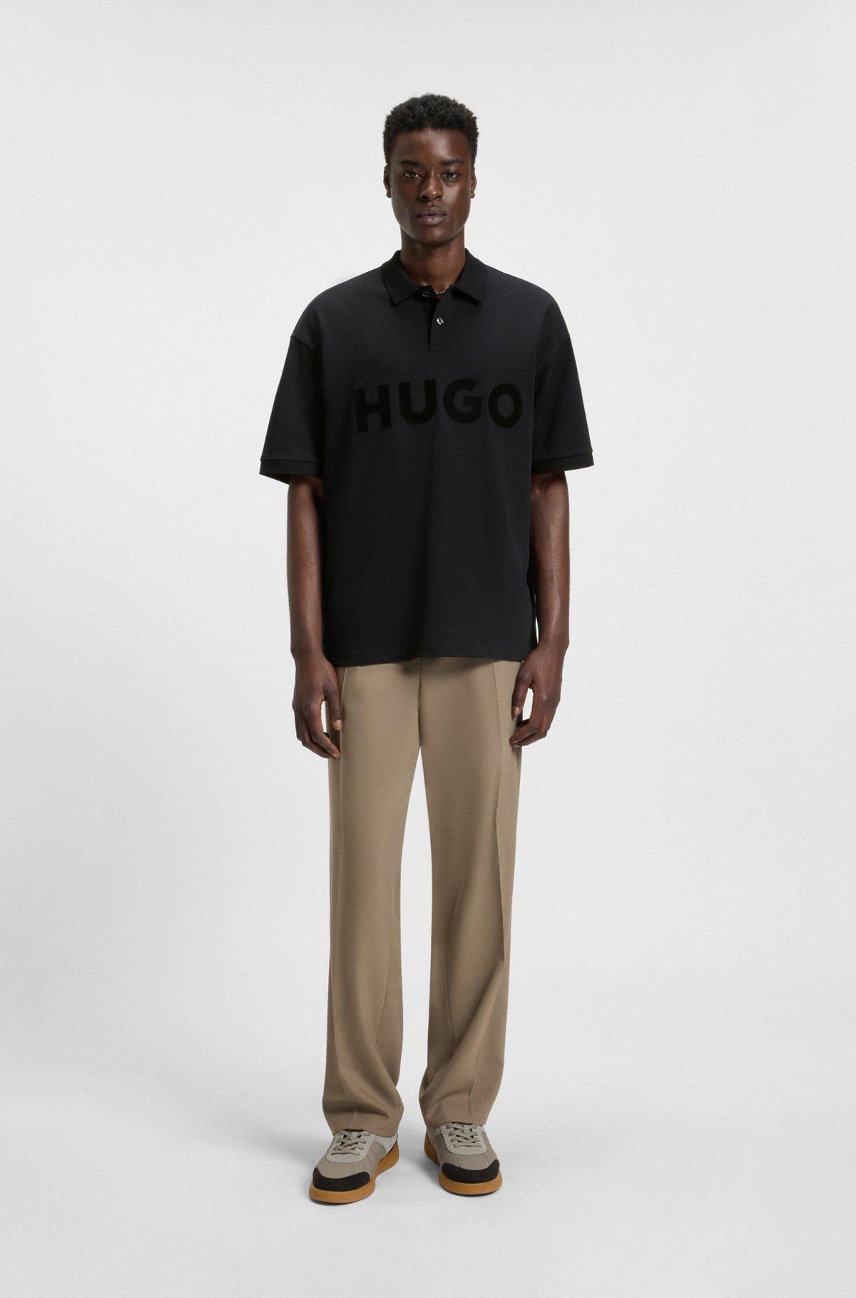 Oversize-fit cotton polo shirt with tonal logo print Product Image
