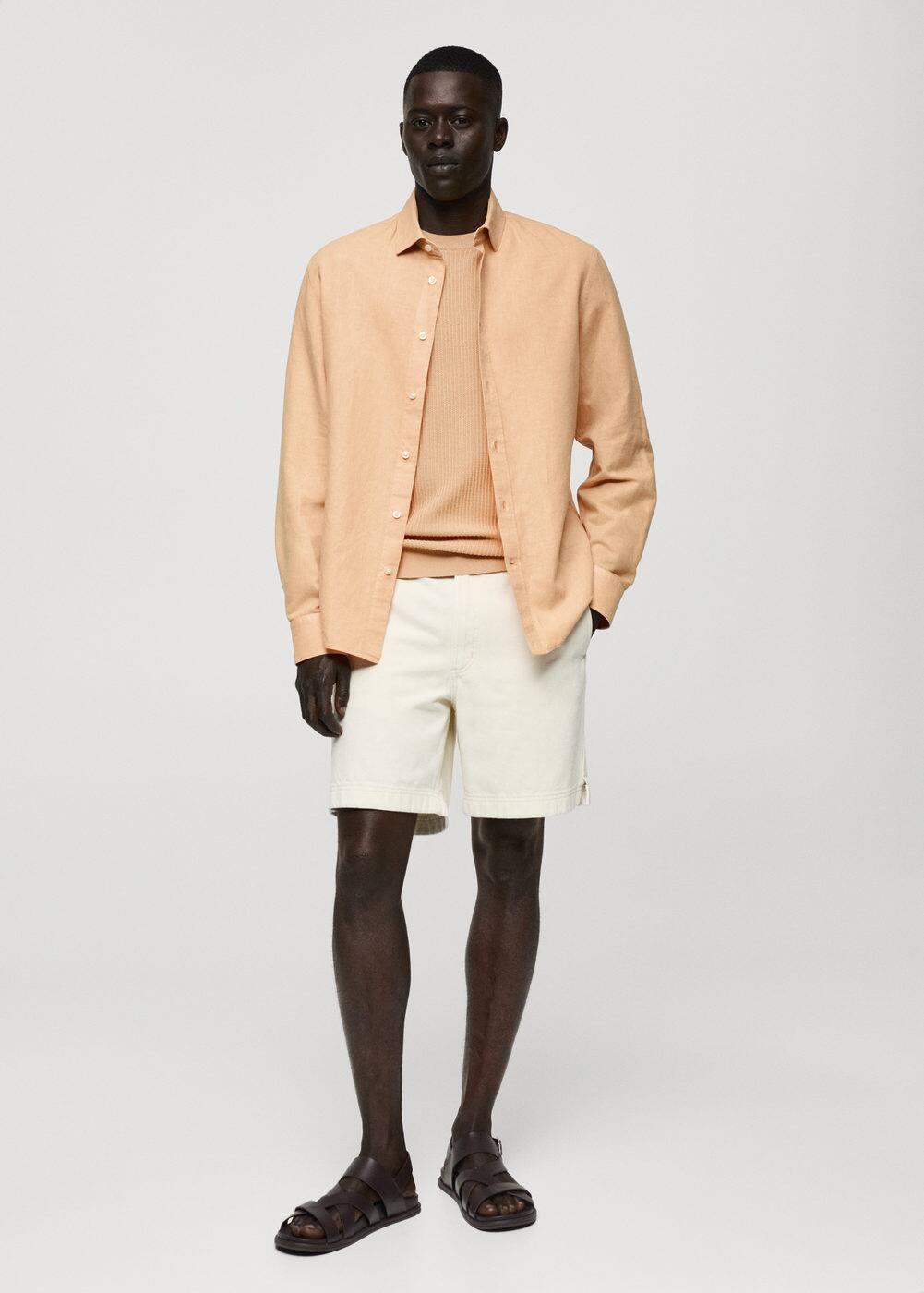 Mango Mens Slim Fit Linen Blend Shirt Product Image