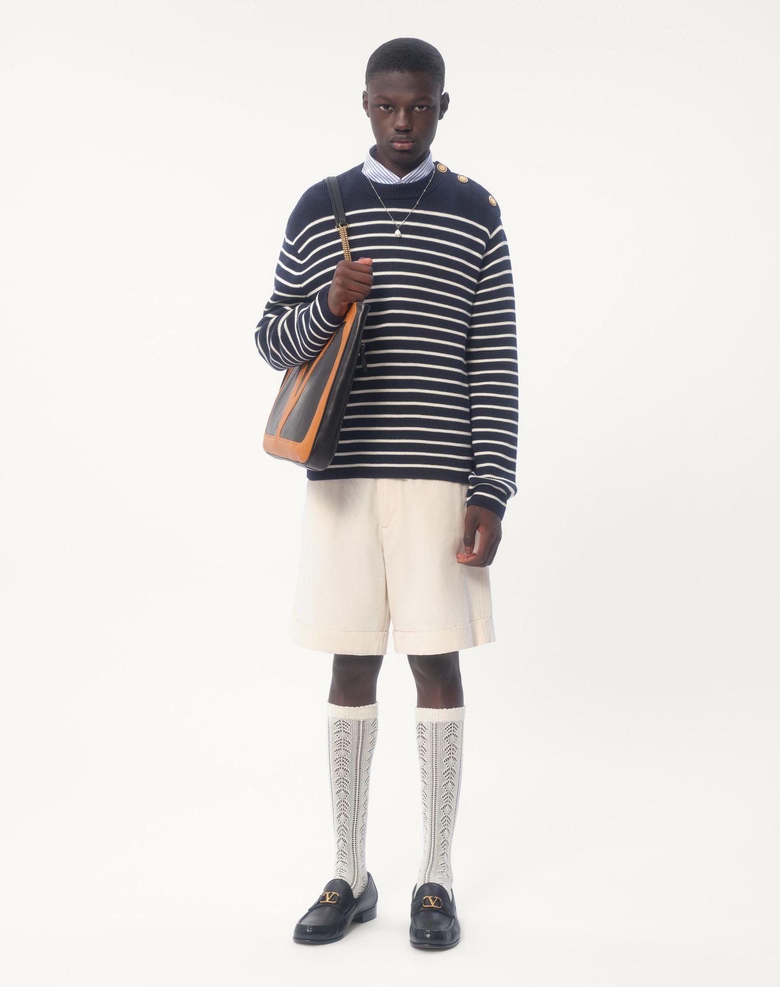 Striped Cotton Crewneck Sweater With Buttons On The Shoulder Product Image