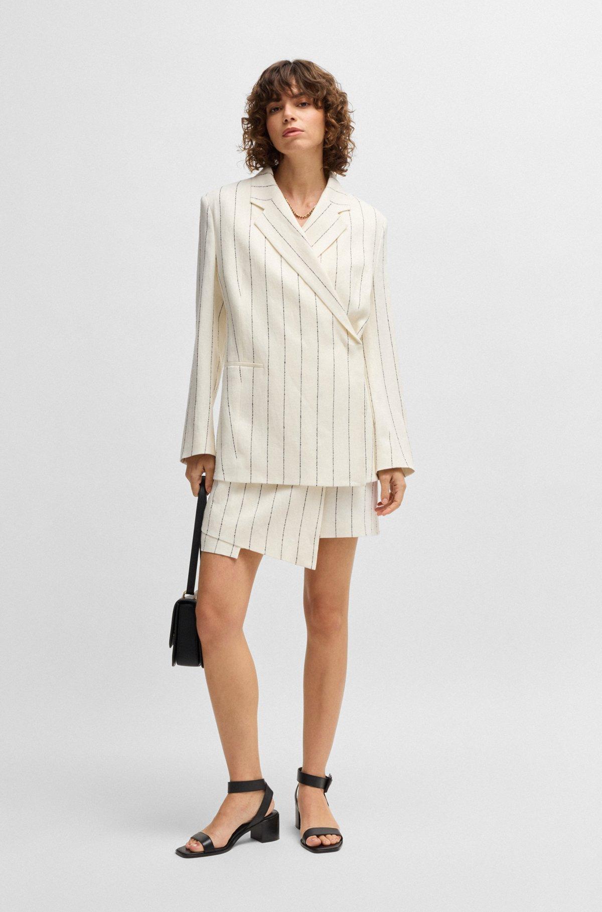 BOSS - Relaxed-fit suit jacket in striped linen-blend bouclé - Patterned Product Image