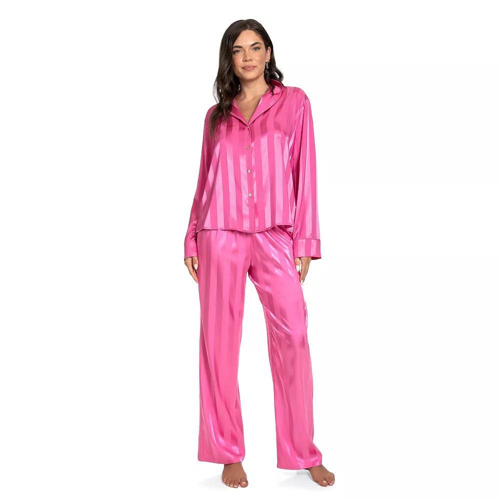 Petite Lilac+London Satin Notch Collar Pajama Top & Pajama Bottoms Set, Women's, Size: XXL Petite, Pink Product Image