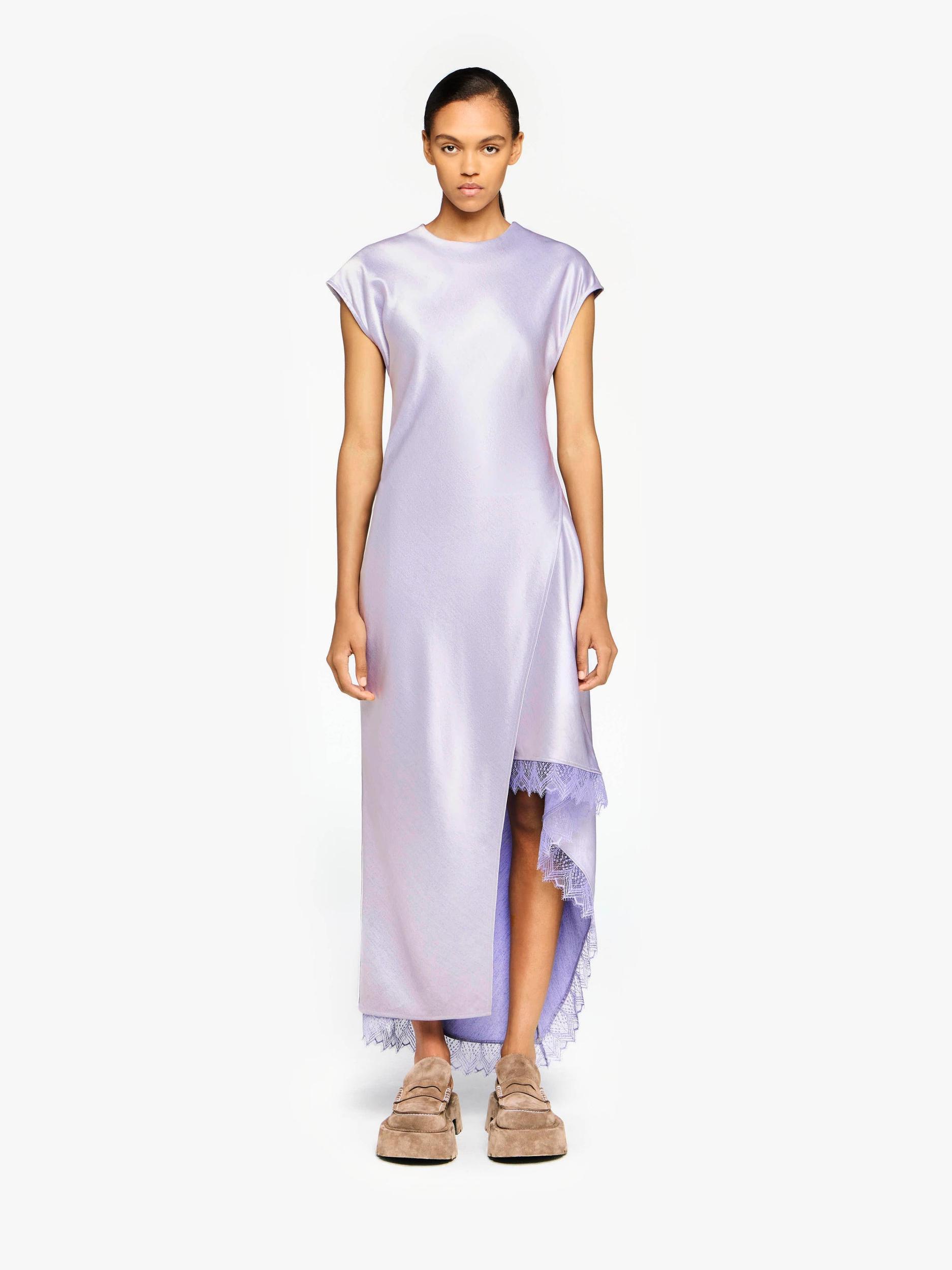 ASYMMETRIC LACE TRIM LAYERED DRESS Product Image
