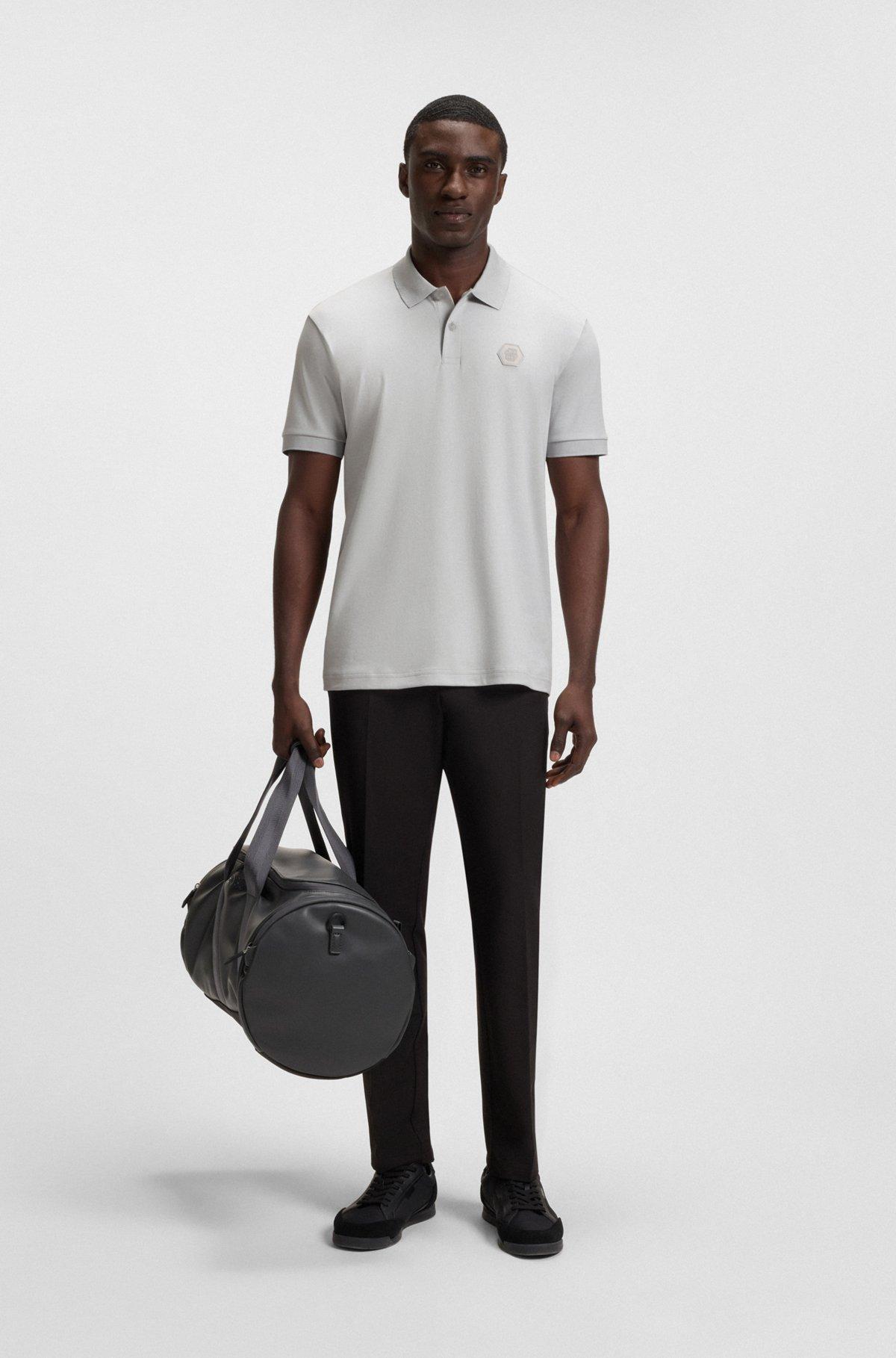 BOSS - Pima-cotton polo shirt with Double B monogram - Light Grey Product Image