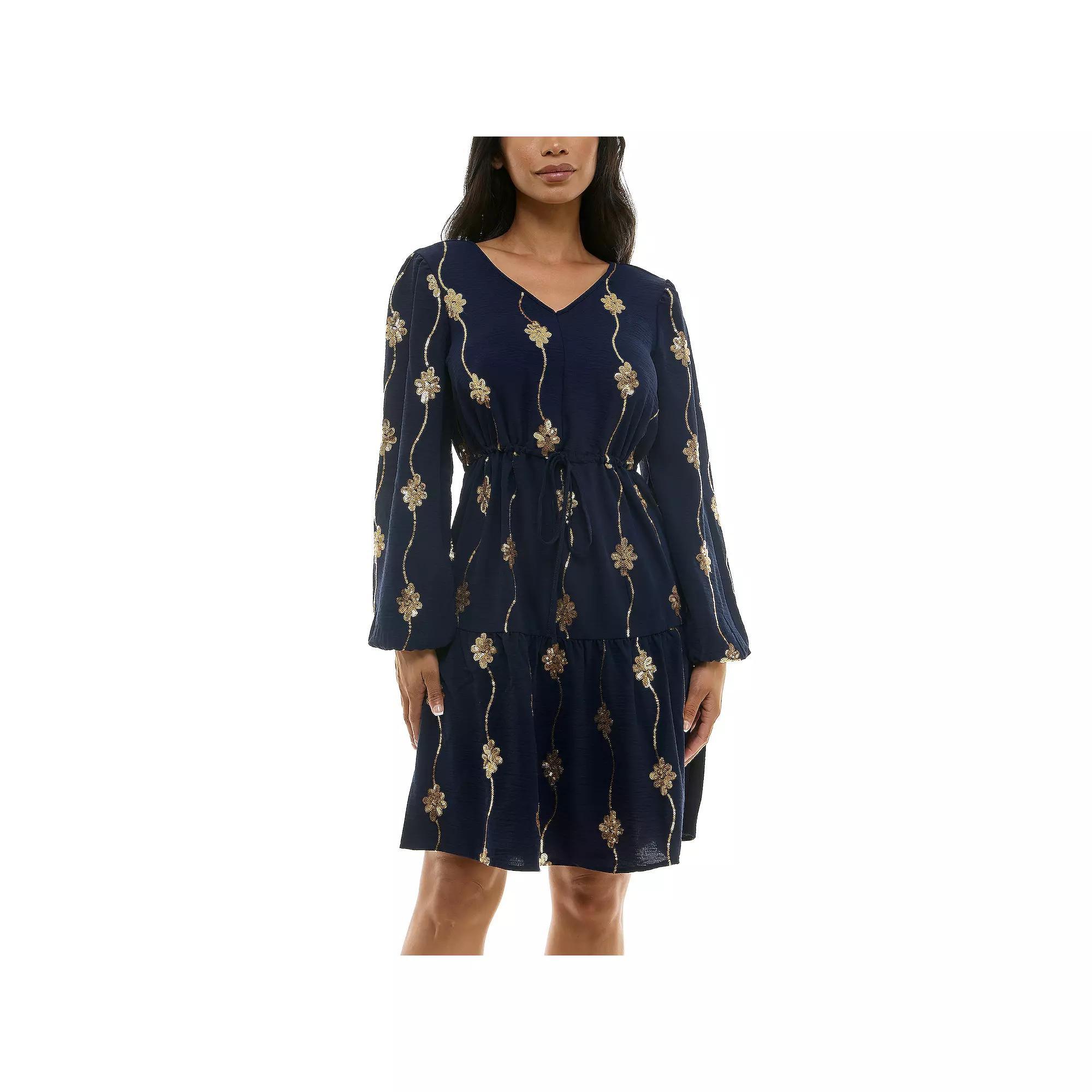Womens Nina Leonard Balloon Sleeve Sequin Mini Dress Product Image