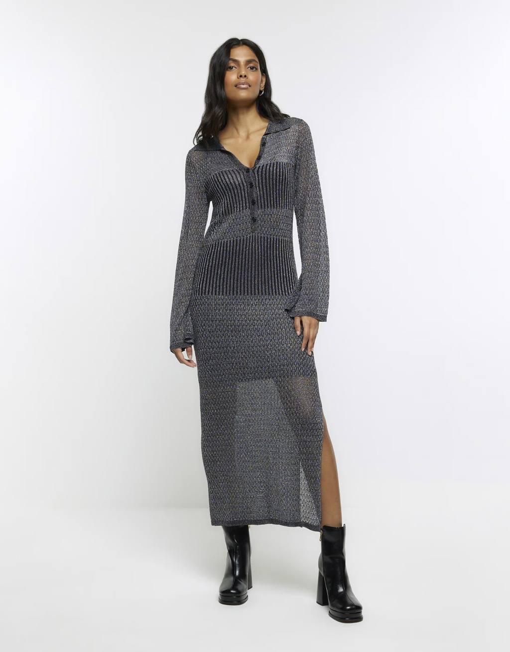 River Island shimmer polo midi dress Product Image