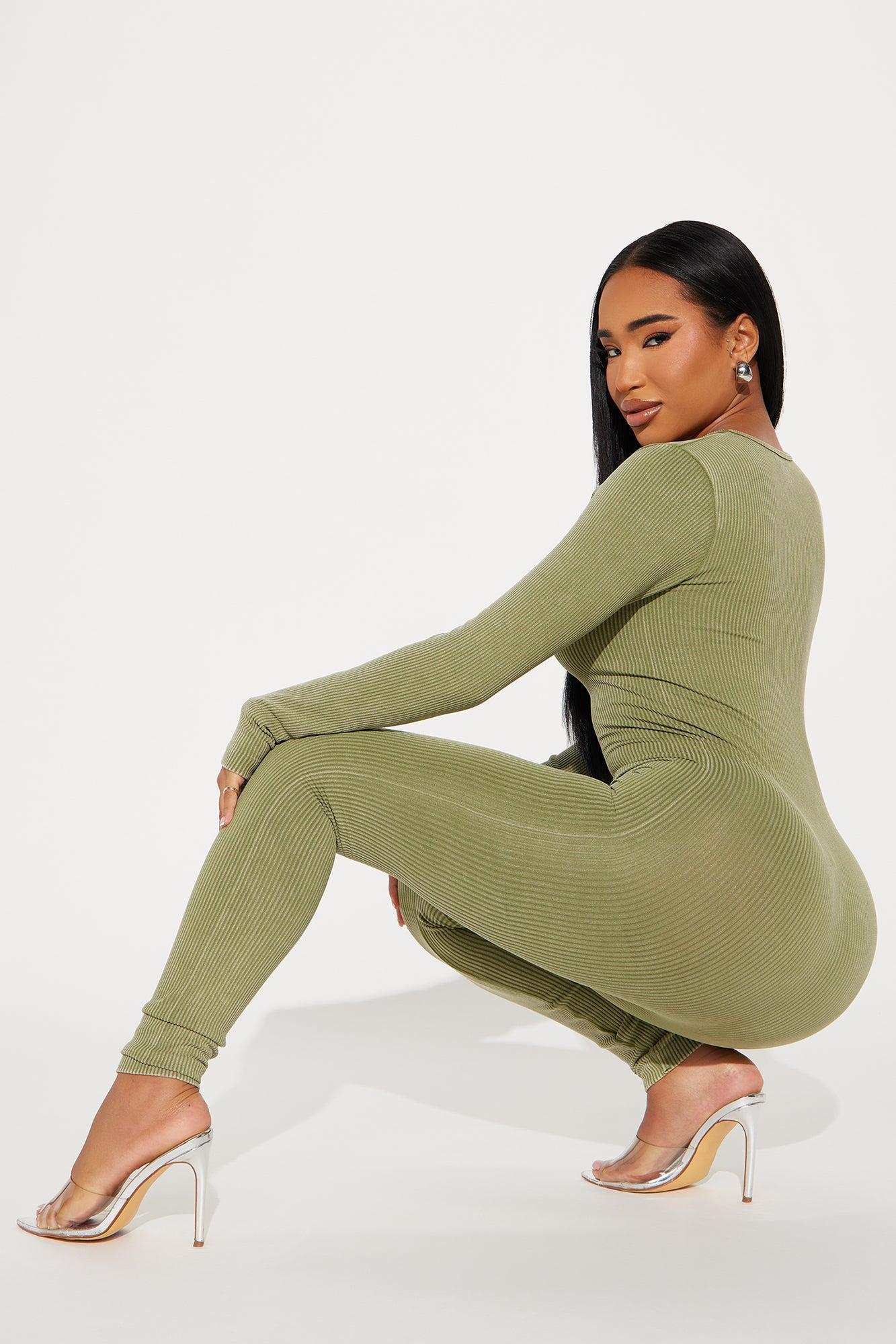 Trista Washed Seamless Jumpsuit - Olive Product Image